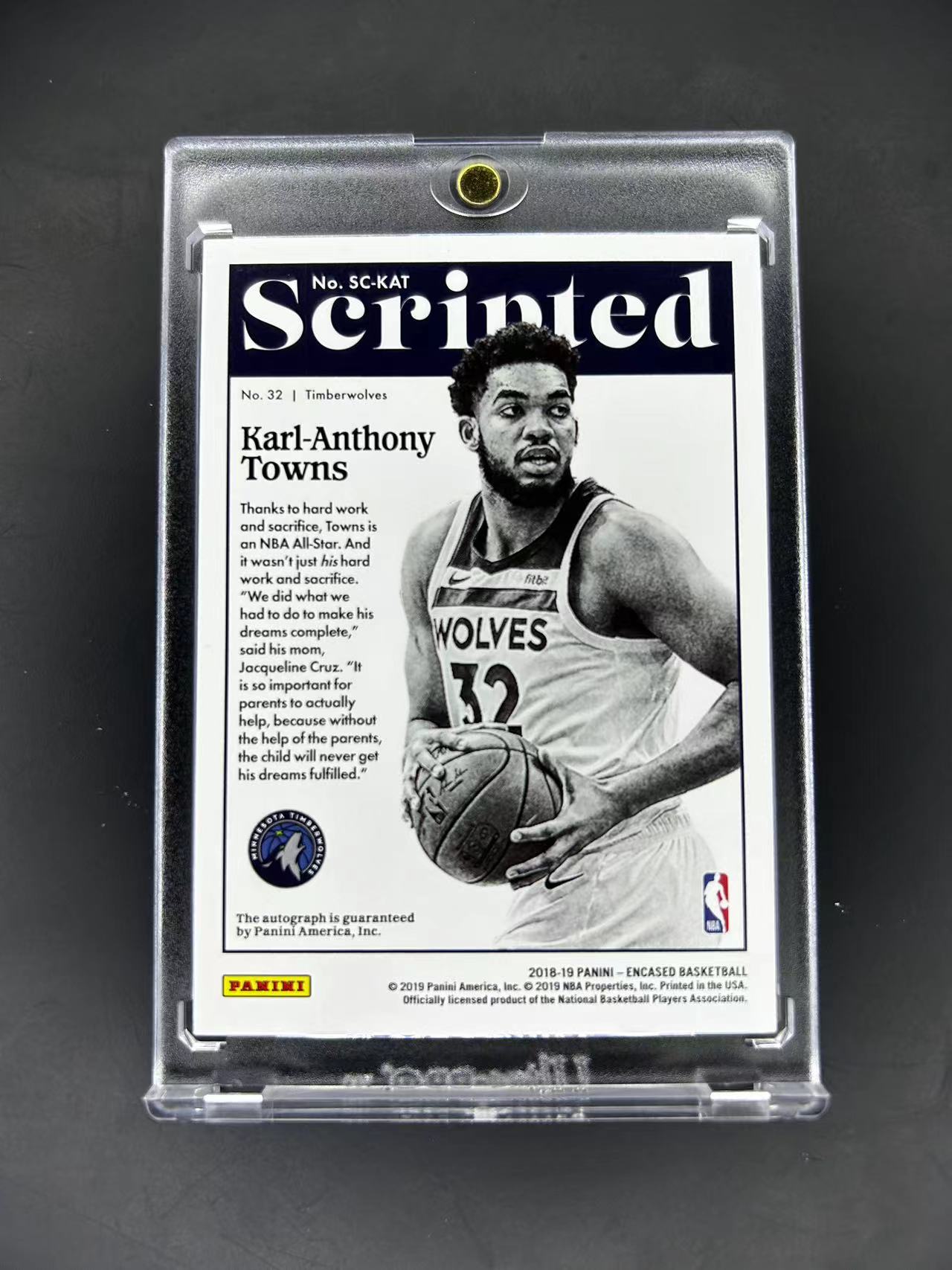 2018-19 Panini Encased Karl Anthony Towns 云端 Scripted 签字 卡签 1/1 1of1 卡尔 ...