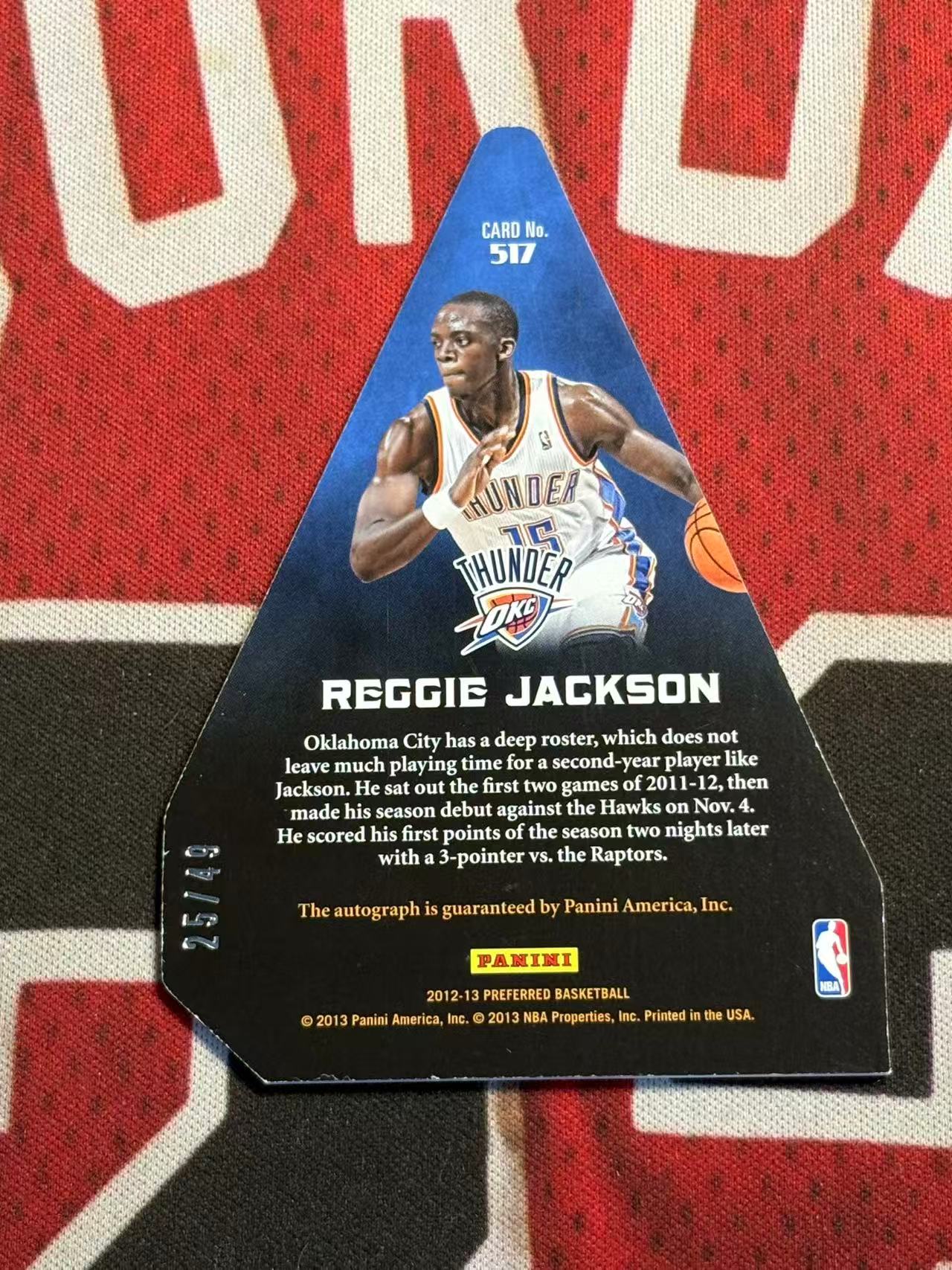 2012-13 PANINI PREFERRED 小书系列 Reggie Jackson 雷霆 新秀次年 雷吉杰克逊 49编 签字卡 卡签 异形切割签字卡 专收凑套必备【烂臭嘴拍卖】