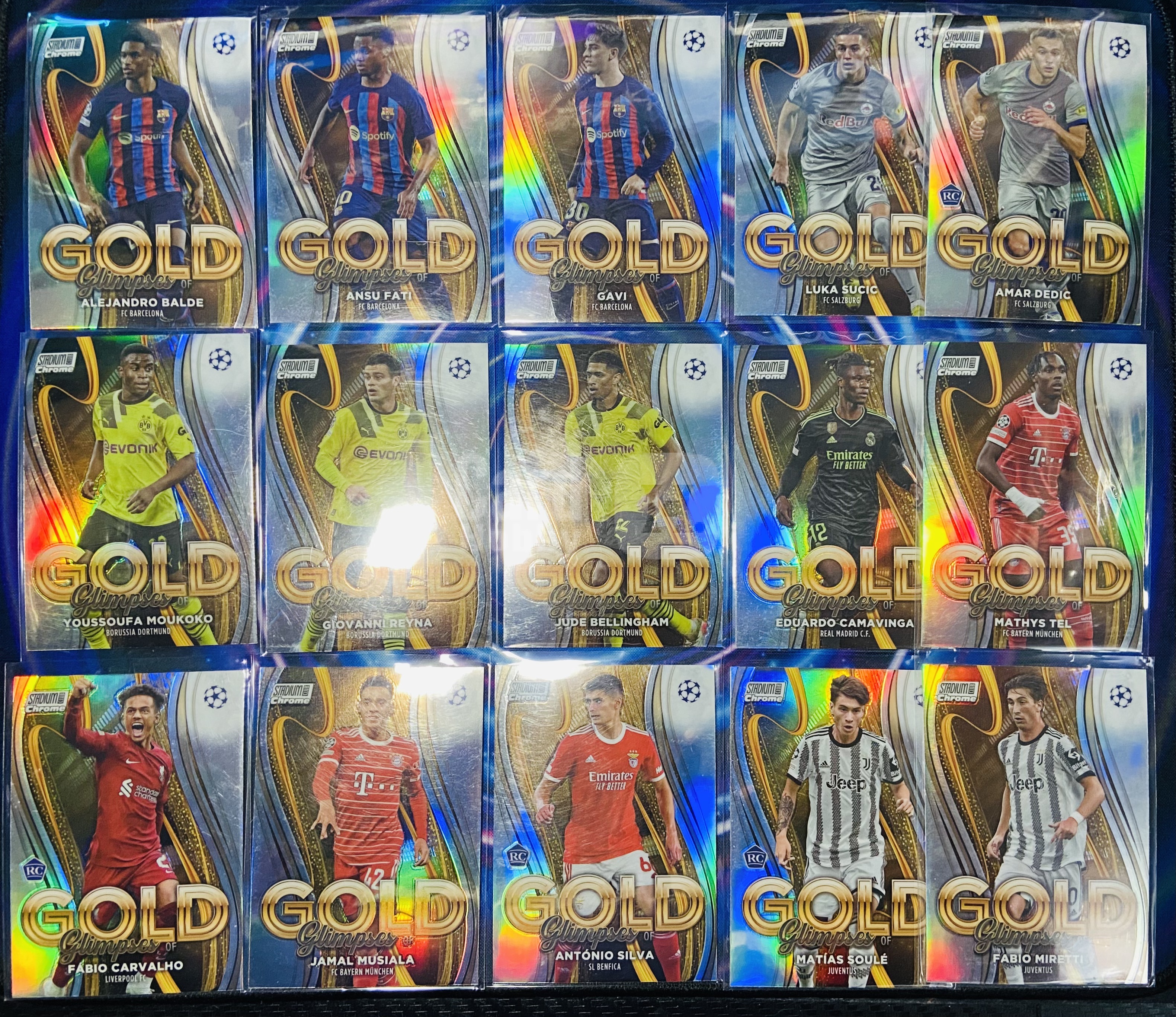 2023 Topps Stadium Club Jude Bellingham 欧冠竞技场 全套 15张 惊鸿一瞥特卡 贝林厄姆 穆夏拉 加维 卡马文加 雷纳等 银折 折射 lot 打包 万卡-双双