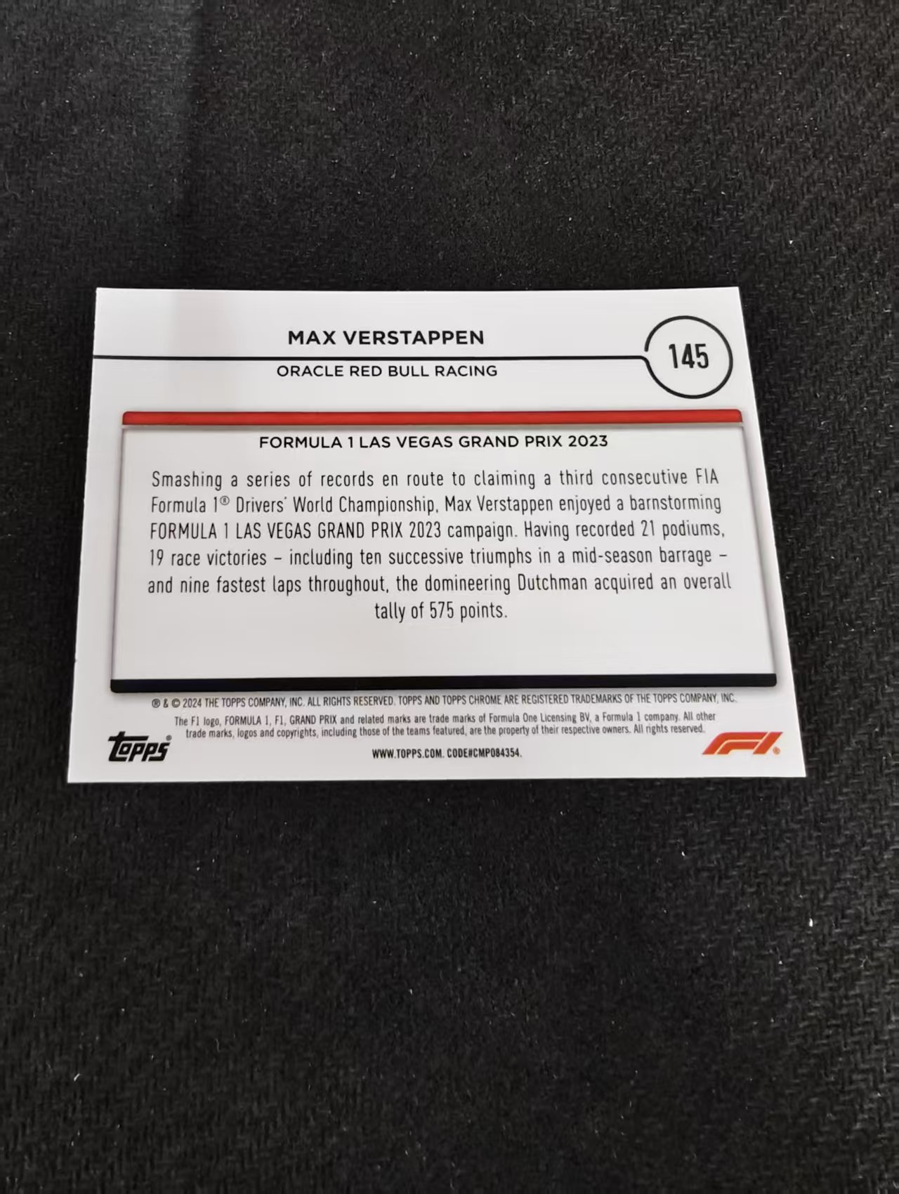 2024 Topps Chrome F1 Max Verstappen 维斯塔潘 红牛 划痕 边角瑕疵 #145