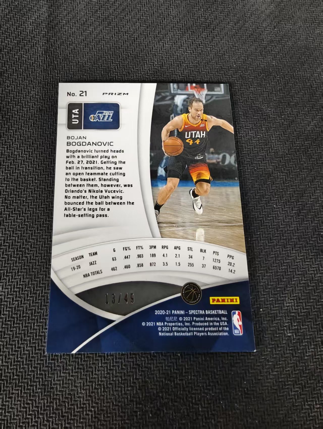 【可合并,不累计】2020-21 Panini Spectra Bojan Bogdanovic 博扬 博格达诺维奇 光谱 爵士 49编 折射 边角瑕疵