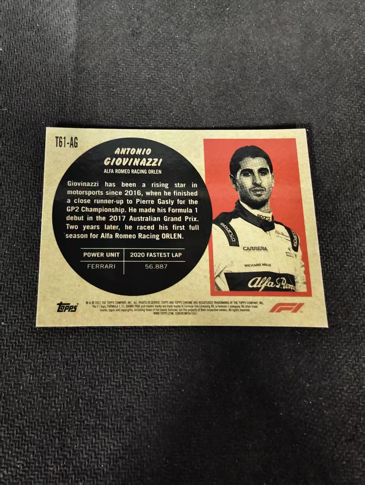 2021 Topps F1 Antonio Giovinazzi 安东尼奥 吉奥维纳兹 银折 划痕 边角瑕疵 #AG