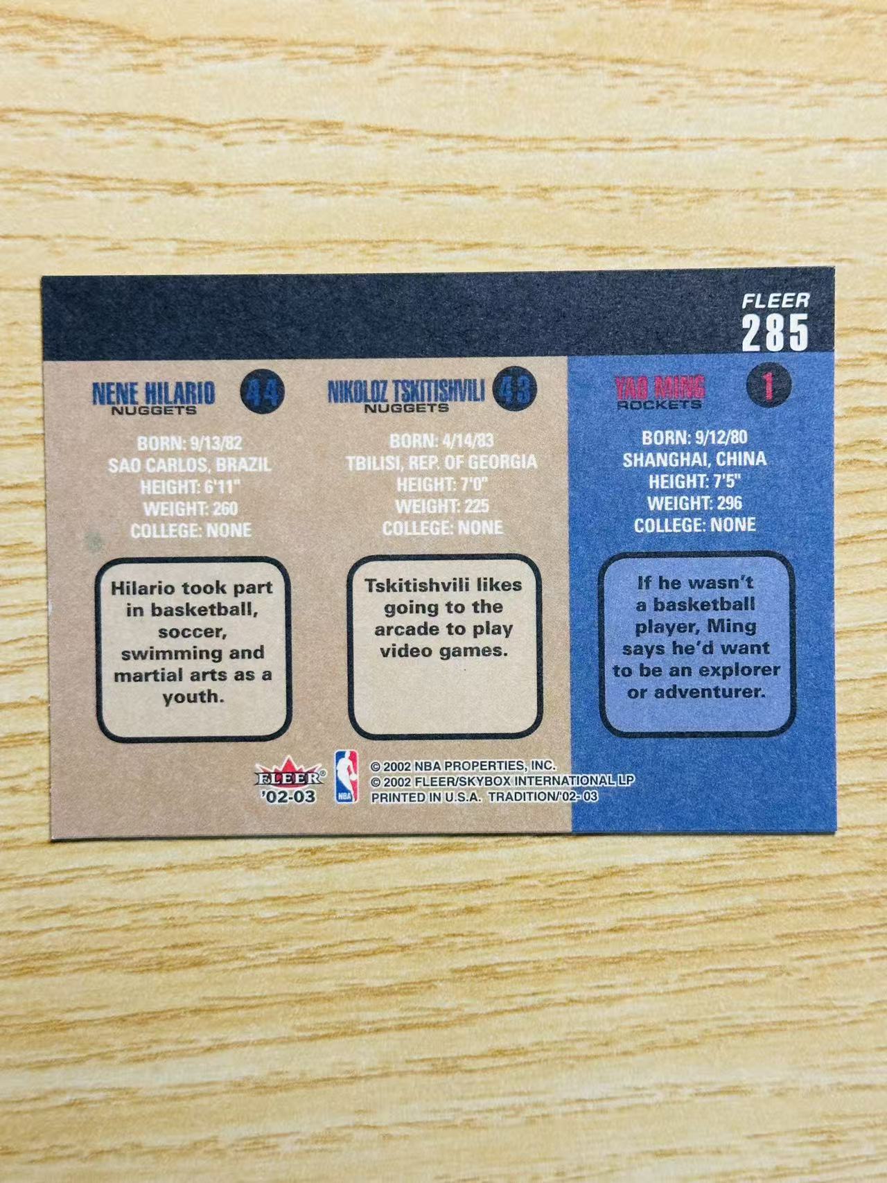 2002-03 Fleer nba Yao Ming 嘿嘿代卖 新秀 RC 姚明 三人 小巨人 特卡 火箭 收藏必备