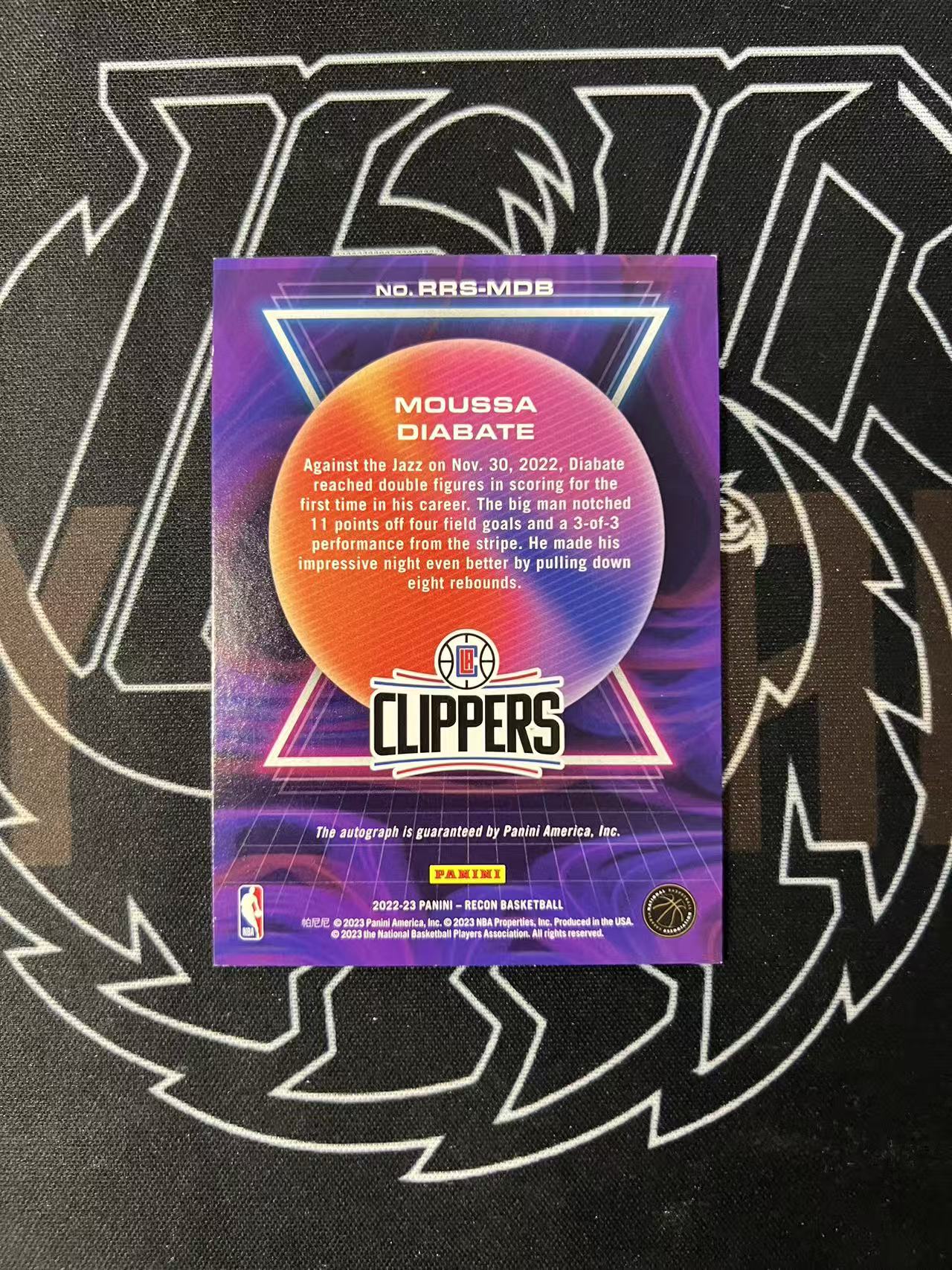 2022-23 Panini Recon Moussa Diabate RC 【UTF球星卡】fr4 穆萨 迪亚巴特 快船 新秀 1/49编 首编 签字 黄蜂中锋 通行卡品