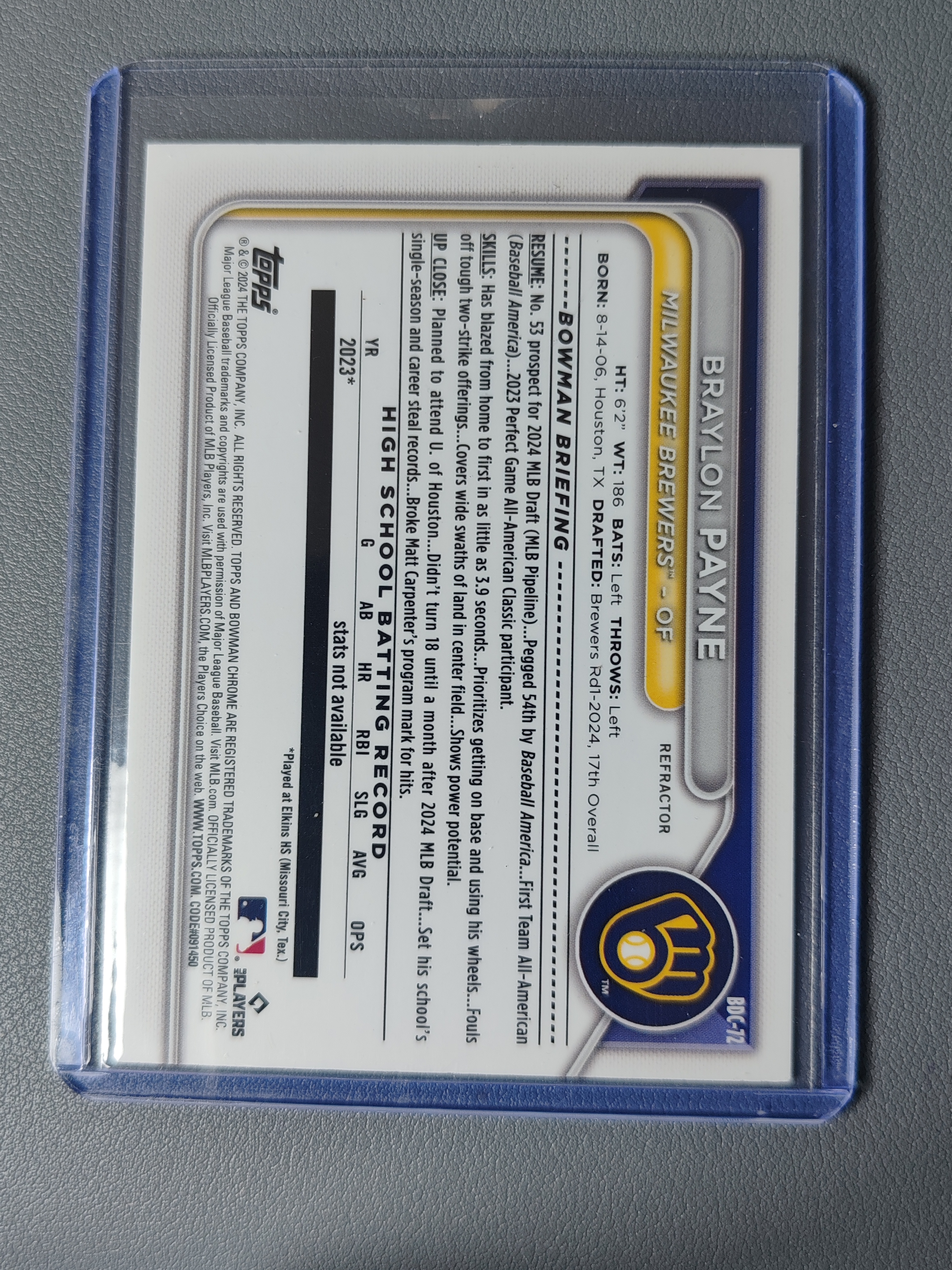 2024 Topps Bowman Braylon Payne RC 1st 银折!【001】