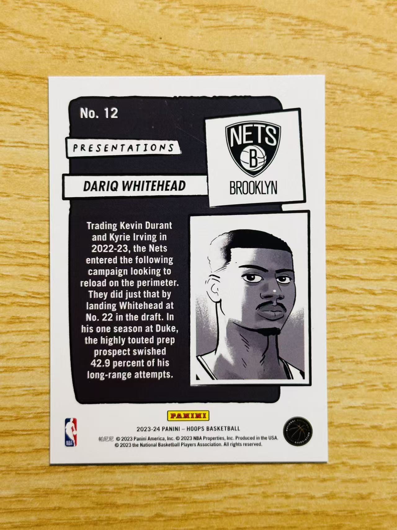 2023-24 Panini NBA Hoops Dariq Whitehead 嘿嘿代卖 达里克 怀特黑德 新秀 RC 大比例 漫画 点点折 篮网 收藏必备