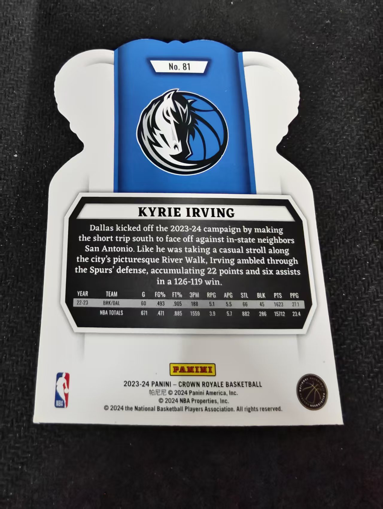 2023-24 panini Crown Royale KYRIE IRVING 独行侠 凯里 欧文 皇冠 异形 划痕 边角瑕疵 #81