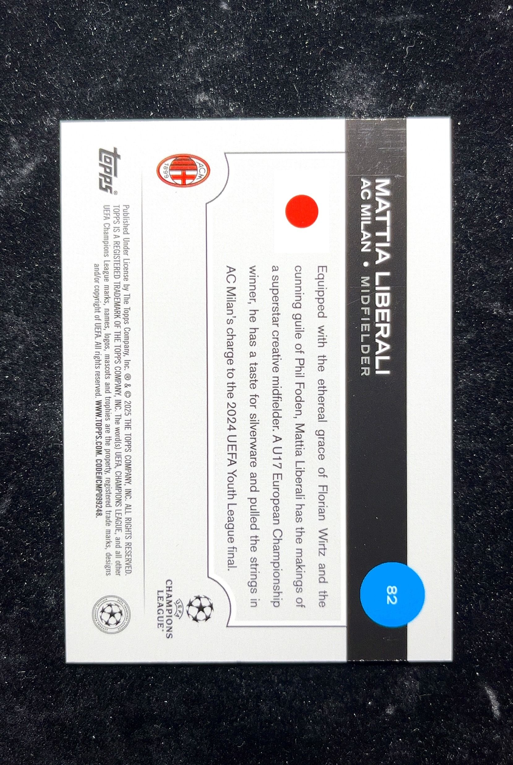 【小白1%代卖】2025 Topps Mattia Liberali 马蒂亚·利贝拉利 新秀 RC 卡品如图 高价值 #82 AC Milan 米兰 0629