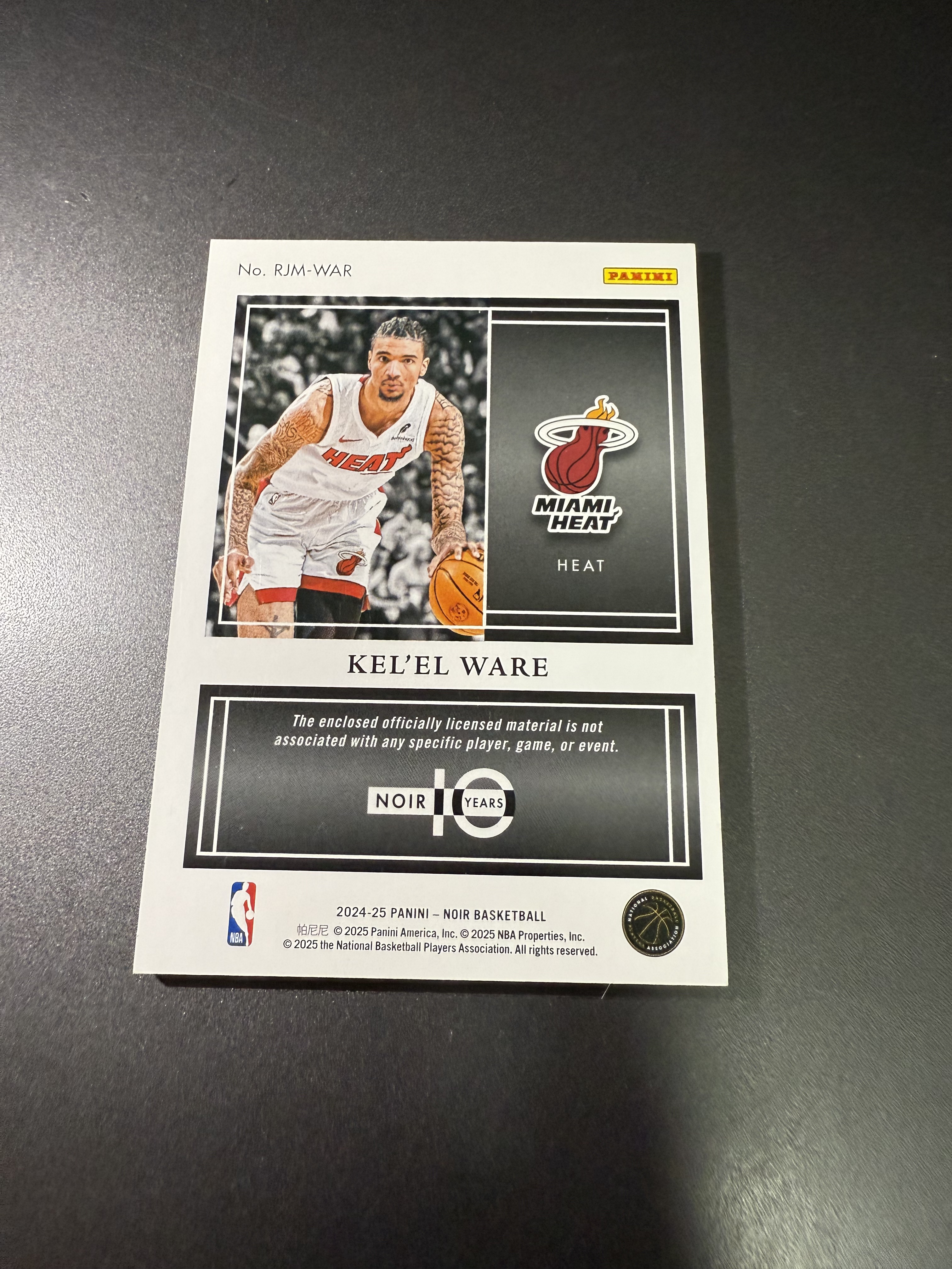 2024-25 Panini Noir Kel'el Ware RC 凯莱尔 韦尔 新秀 大窗球衣 PATCH 暴力切割 热火队 99编 十周年 什