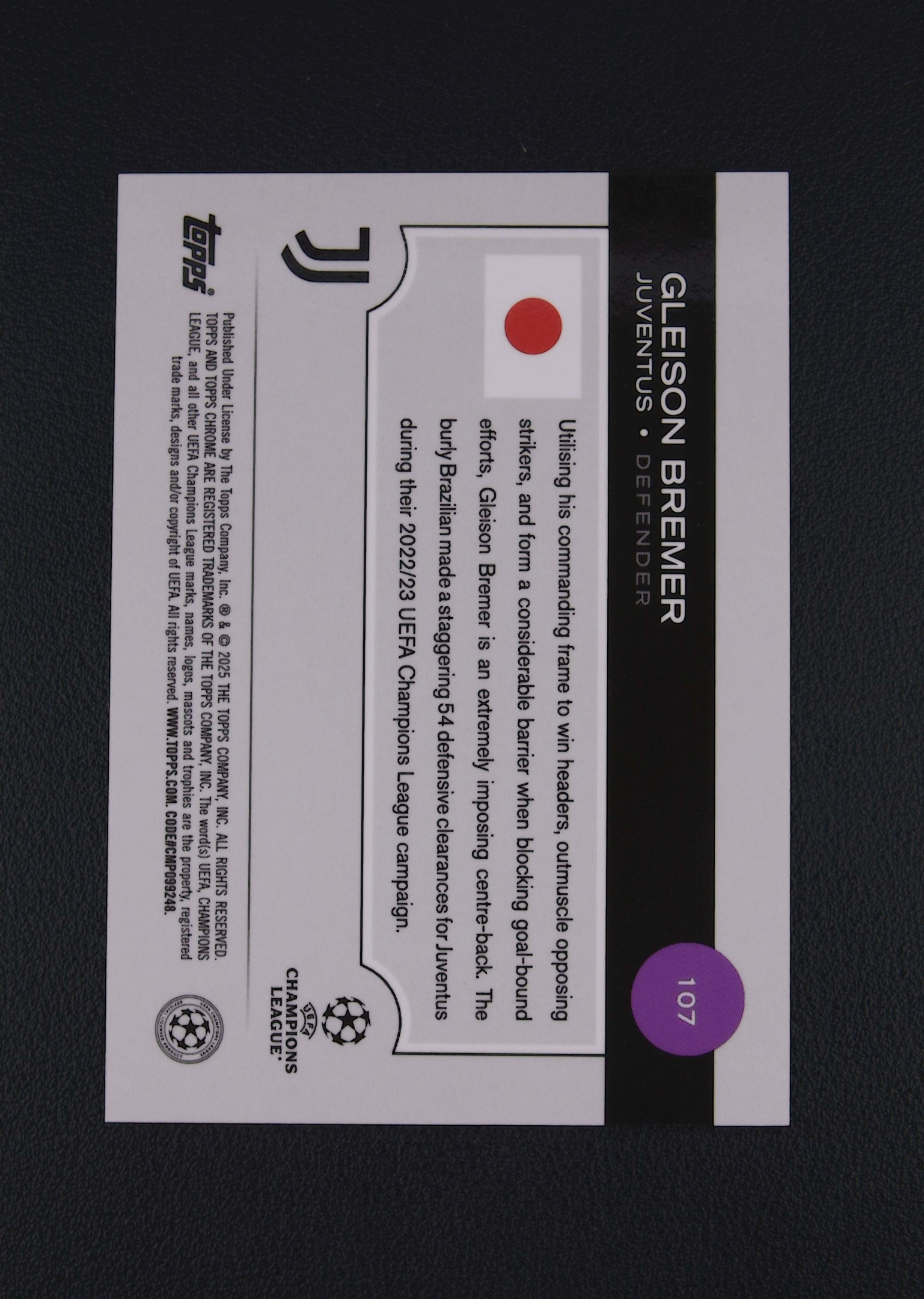 2024-25 Topps Chrome Gleison Bremer 多米拍卖 (Owen.C) 格雷森 布雷默 尤文图斯 金迷宫折 053/150编 卡品如图 收藏佳品