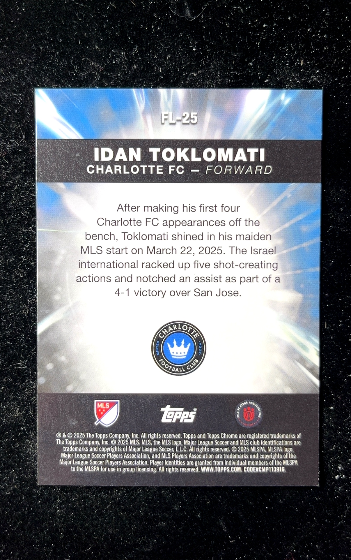 【小白1%代卖】2025 Topps Chrome Fast Lane 快车道特卡 IDAN TOKLOMATI 伊丹·托克洛马蒂 银折 折射 极具价值 收藏必备 #FL-25 0607