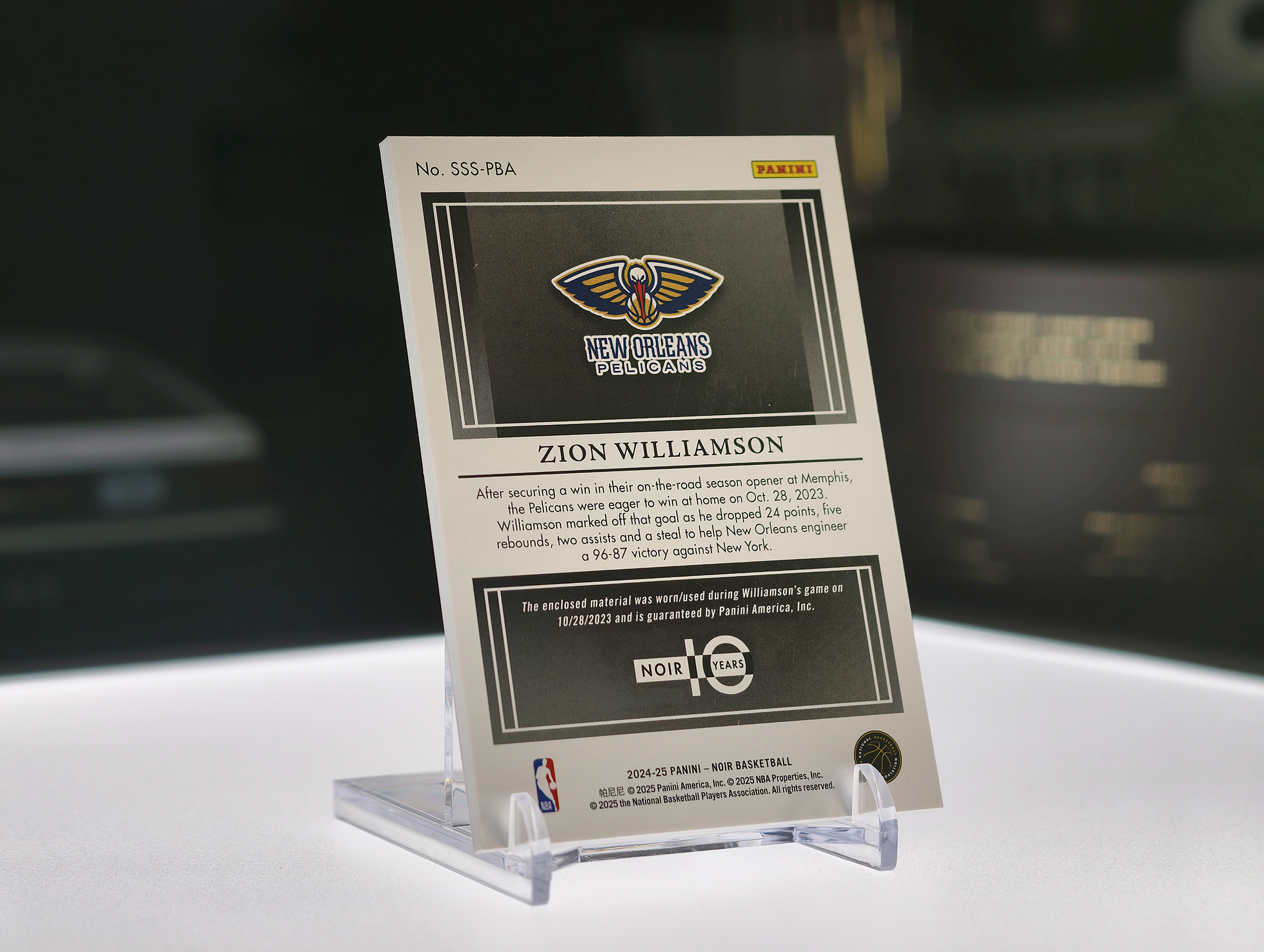 2024-25 Panini One and One Zion Williamson 诺尔 鹈鹕 锡安 威廉姆森 胖虎 编 比赛夜 亲穿 GU 物料 Patch