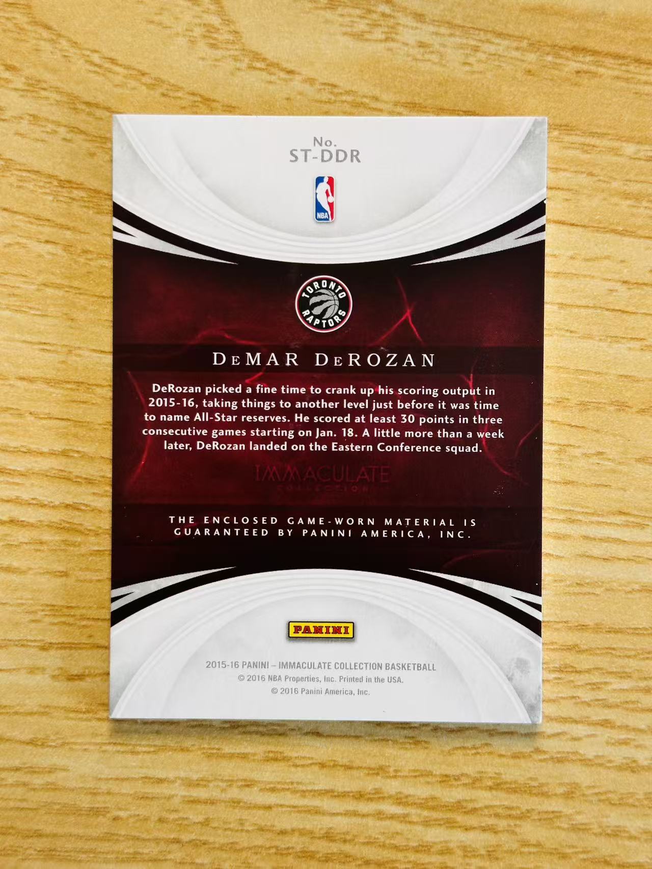 2015-16 Panini Immaculate Collection DeMar DeRozan 嘿嘿代卖 德马尔 德罗赞 球衣 物料 75编 镜面 猛龙 中投王子 收藏必备