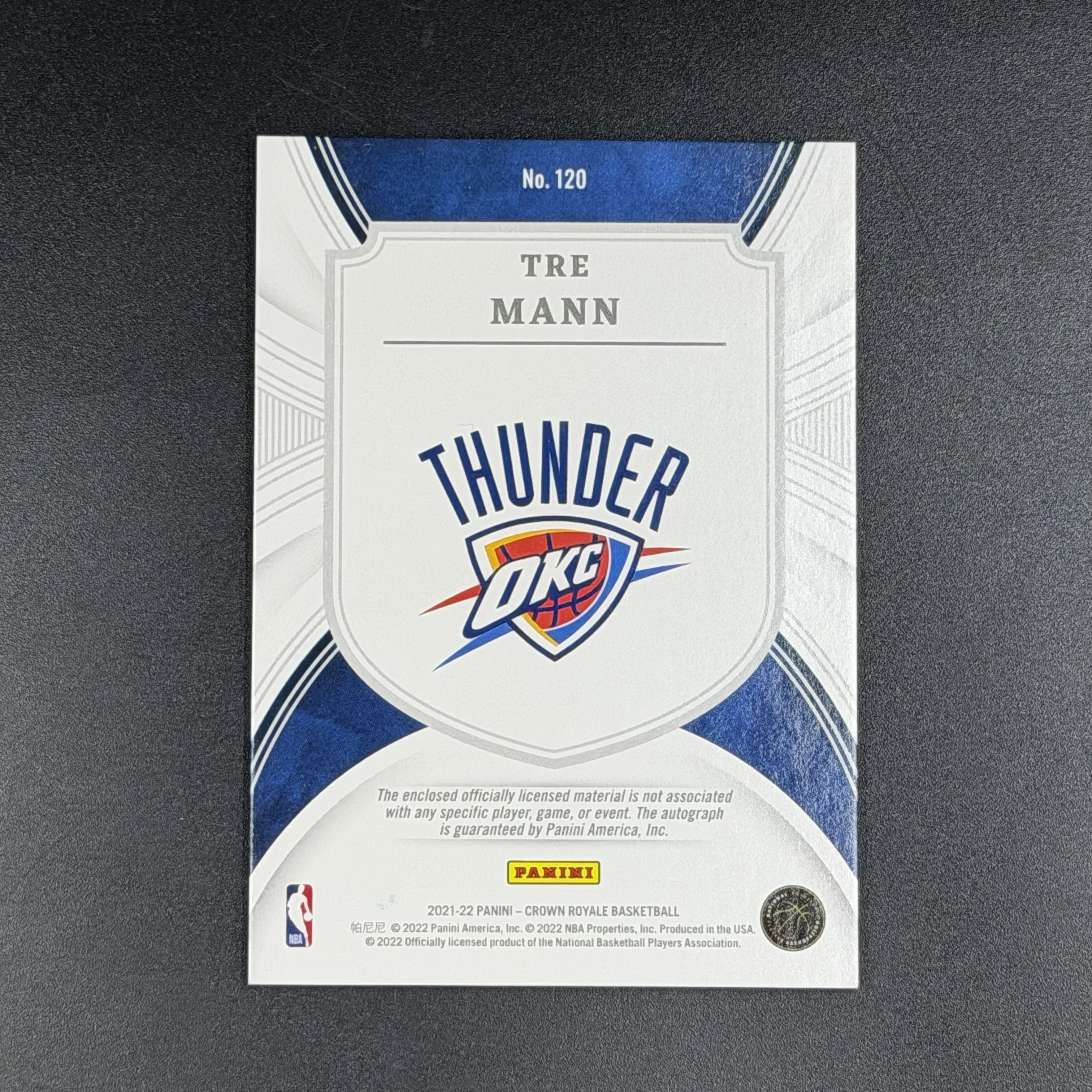 【浩冉拍卖】2021-22 Panini Crown Royale 篮球皇冠 Tre Mann 特雷 曼恩 卡签 签字 RPA 199编 Rc 新秀 雷霆 大窗物料切割 Patch #滔#