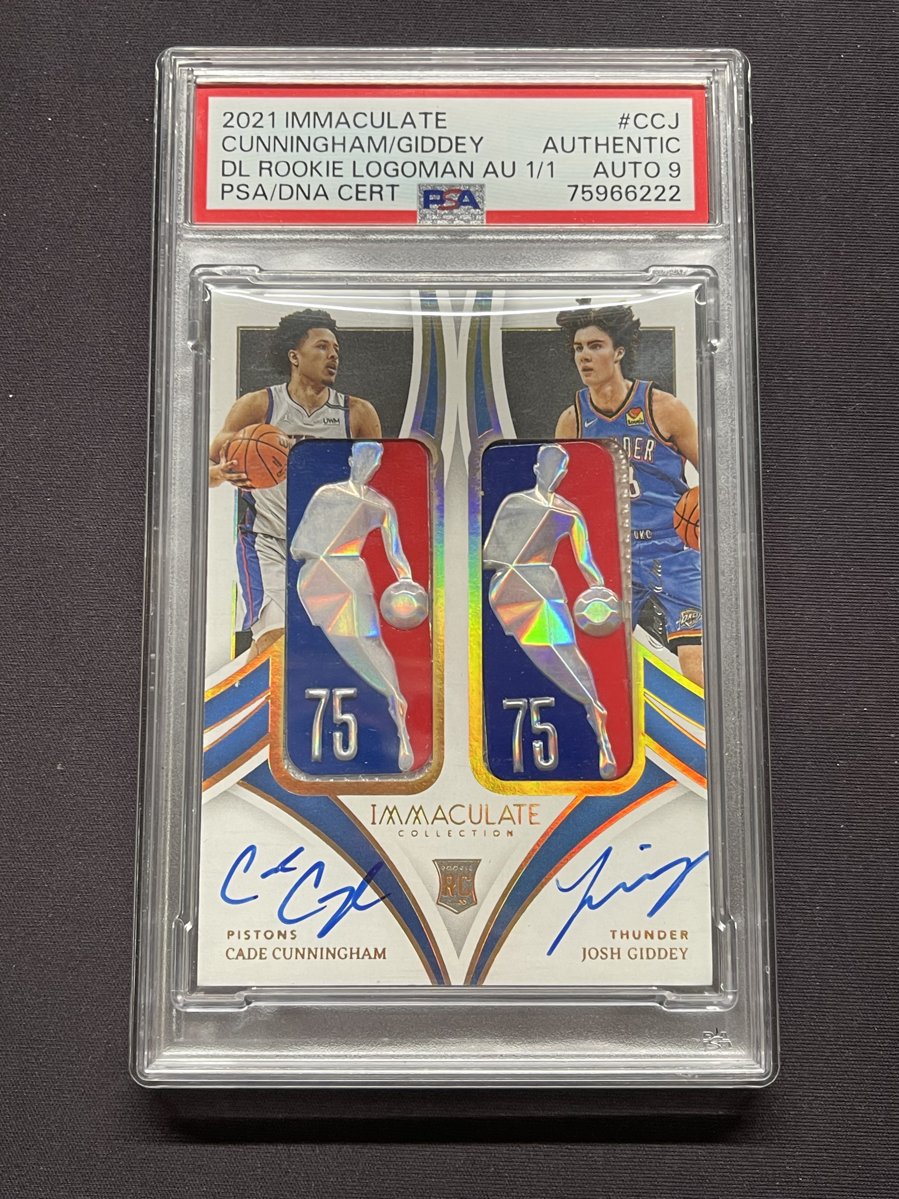 2021-22 Panini Immaculate 双人 RC 活塞 CC凯德康宁汉姆 雷霆 约什吉迪 新秀 75周年钻石Logoman签字卡签 RLA 1/1编 HIT PSA墨迹9「老夫子」888