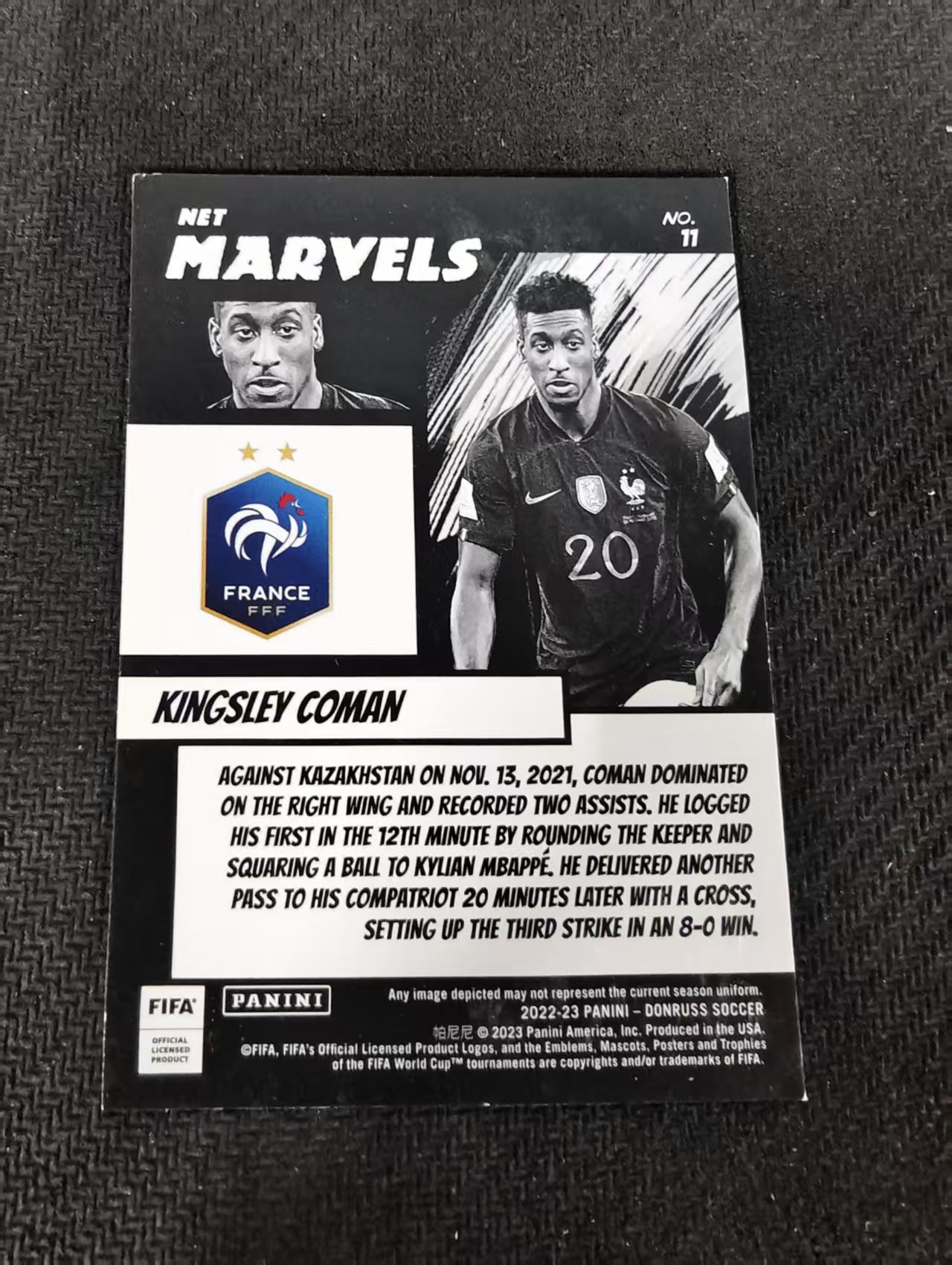 【可合并,不累计】2022-23 Panini Donruss Kingsley Coman 科曼 法国 拜仁 超级英雄 漫威 特卡 杜蕾斯 划痕 边角瑕疵 #11