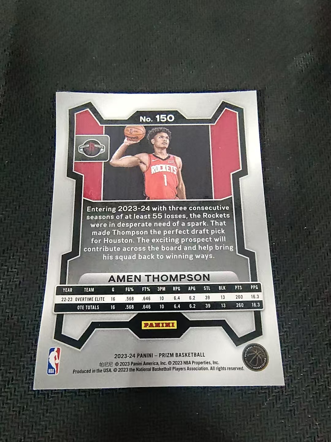 【可合并,不累计】2023-24 Prizm Amen Thompson RC 火箭 阿门 汤普森 新秀 PZ 划痕 边角微瑕 #150