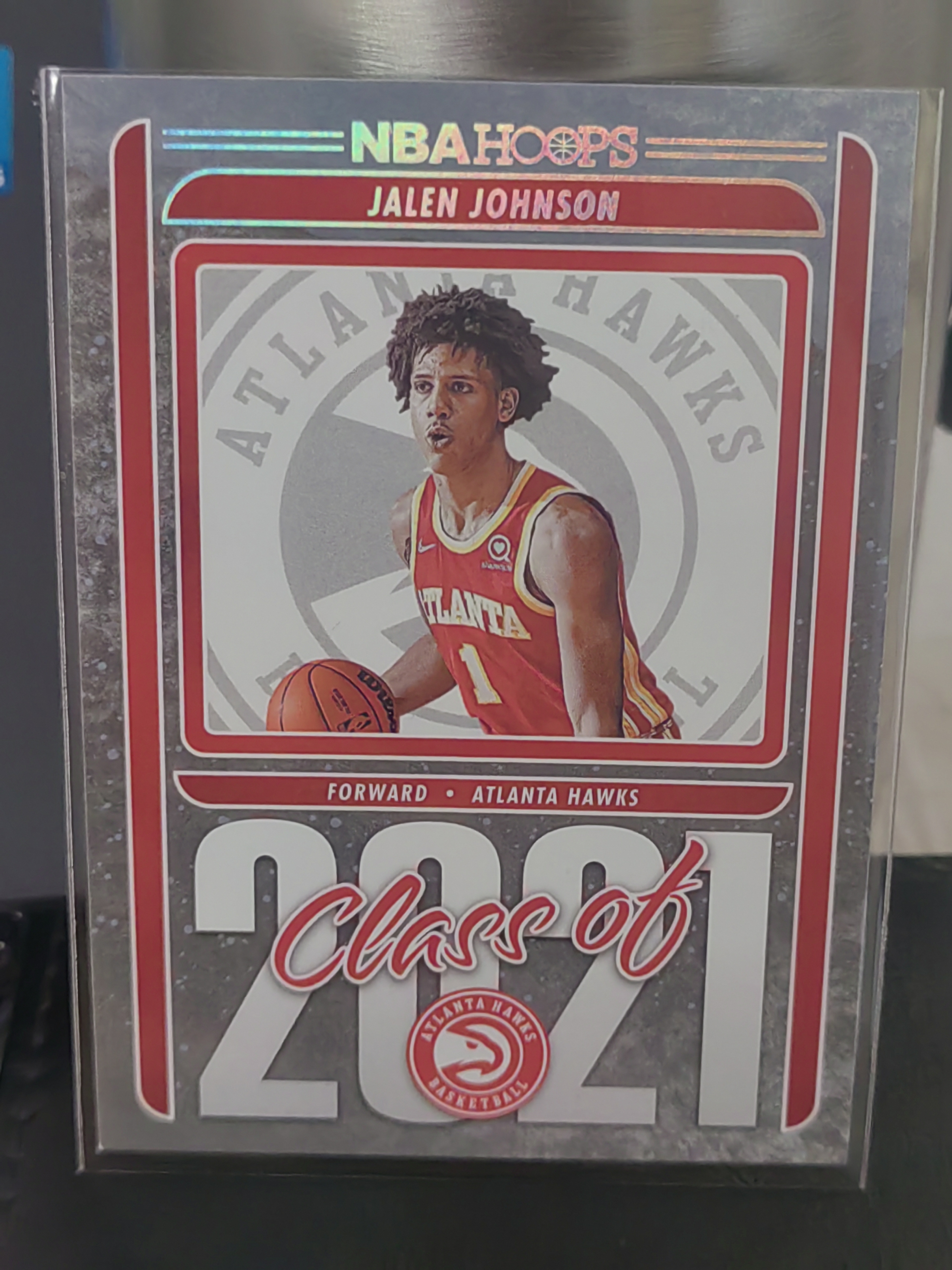 2021-22 Panini NBA Hoops Jalen Johnson RC Hoops 杰伦约翰逊 老鹰 新秀 银标 队标 特卡 篮 白边白角 不保卡品 卡品如图