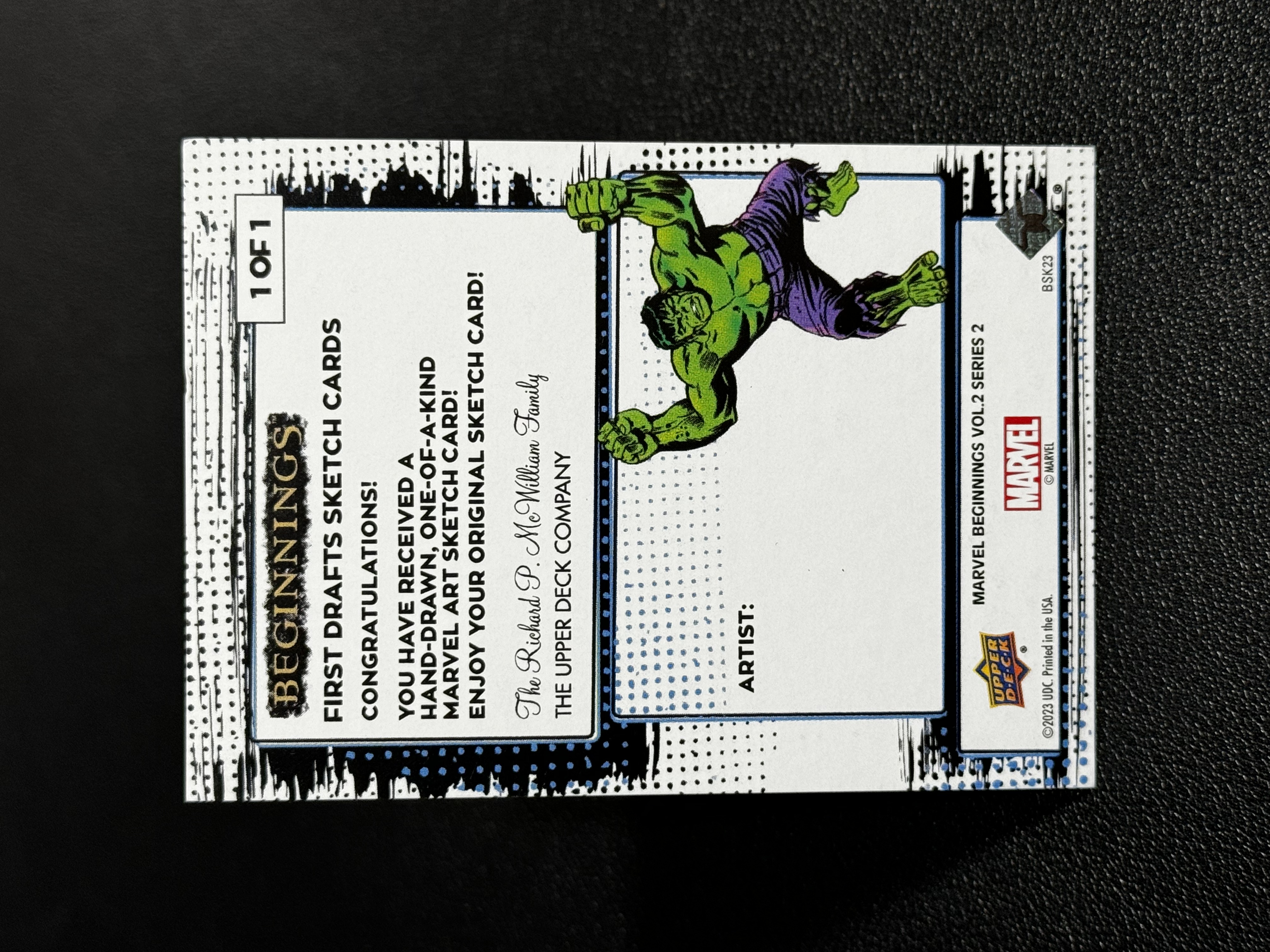 2023 Upper Deck Marvel (MCU) Beginnings UD 漫威 起源 开端 AP 手绘卡 1/1 1OF1 空白底卡 ARTIST SKETCH CARD LWLP
