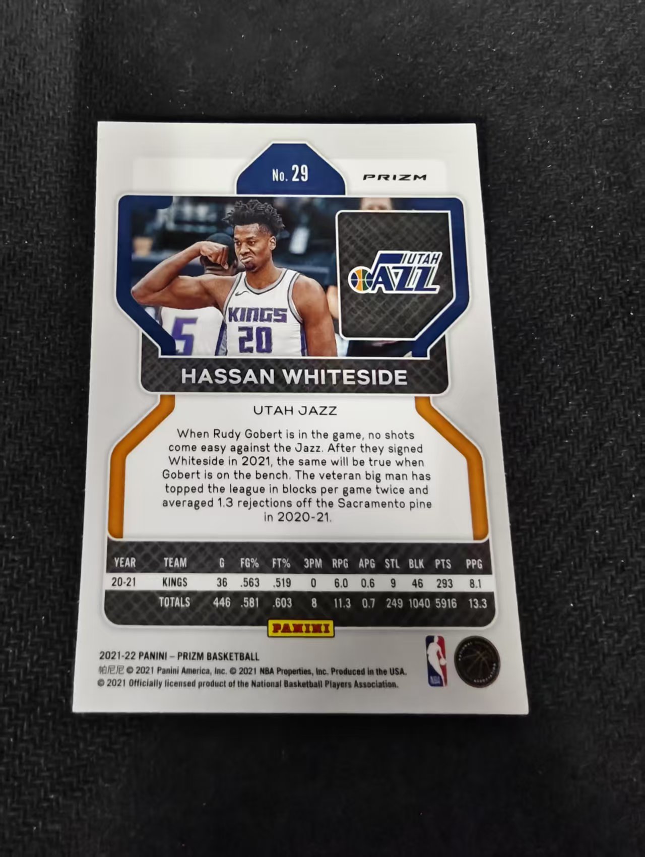 2021-22 Panini Prizm Hassan Whiteside 哈桑 怀特塞德 爵士 hyper折 PZ 划痕 边角瑕疵 #29