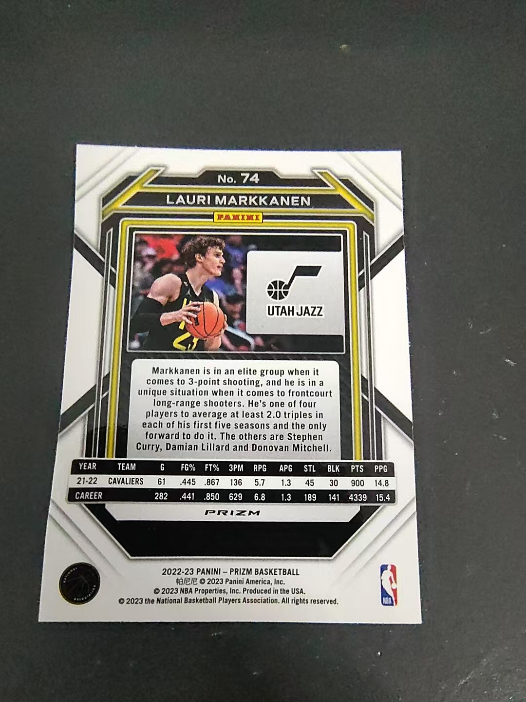 【可合并,不累计】2022-23 Panini Prizm Lauri Markkanen 劳里 马尔卡宁 爵士 PZ 银折 划痕 边角瑕疵 #74
