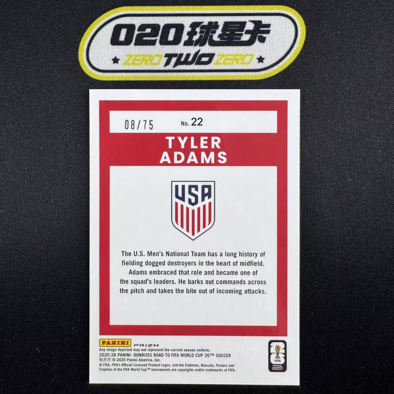 2025-26 Panini Donruss Tyler Adams 杜蕾斯 世界杯之路 泰勒 亚当斯 8/75编 Optic 蓝折 美国(GZ01)