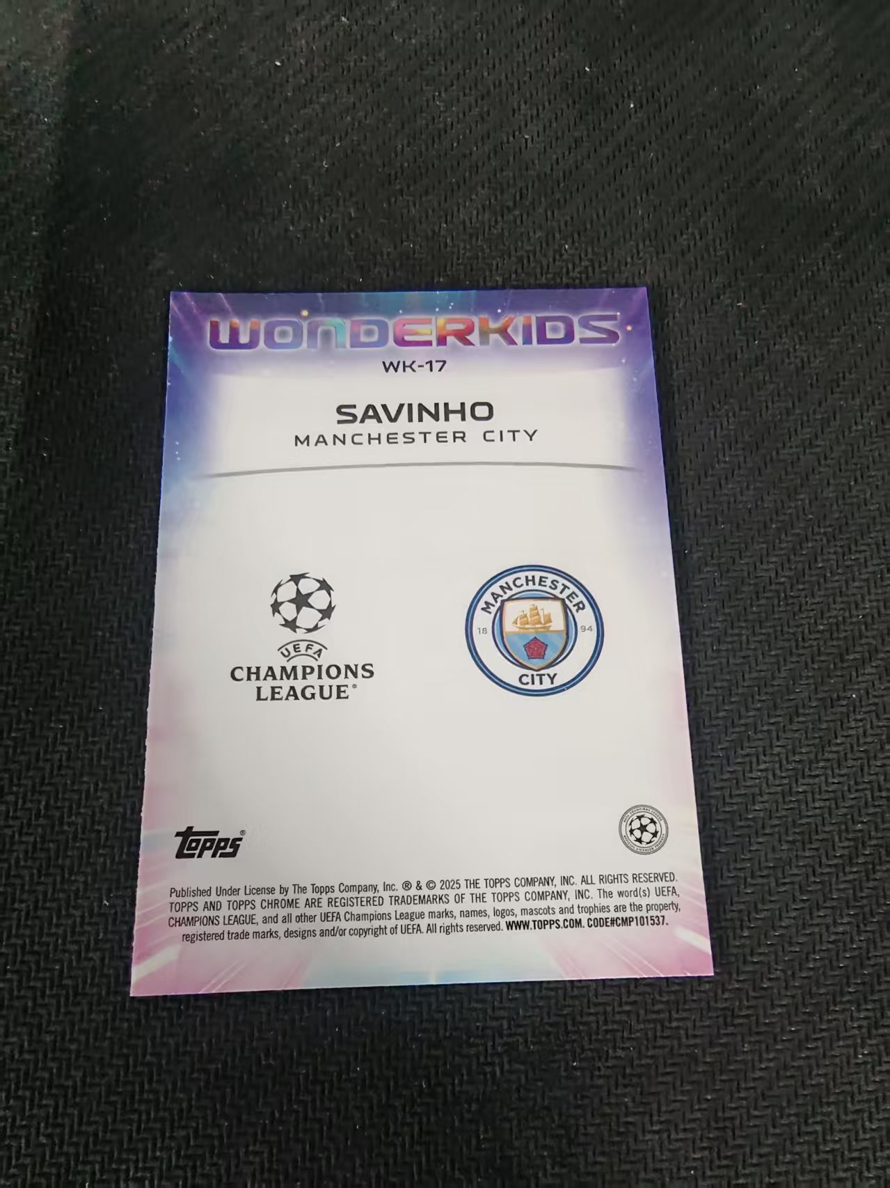 【可合并,不累计】2025 Topps Chrome savinho 曼城 萨维尼奥 欧冠 神奇小妖特卡 银折 划痕 边角瑕疵 #17