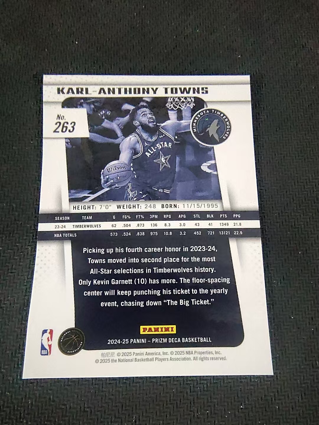 【可合并,不累计】2024-25 Panini Prizm Karl Anthony Towns PZ DECA 安东尼 唐斯 森林狼 划痕 边角瑕疵 #263