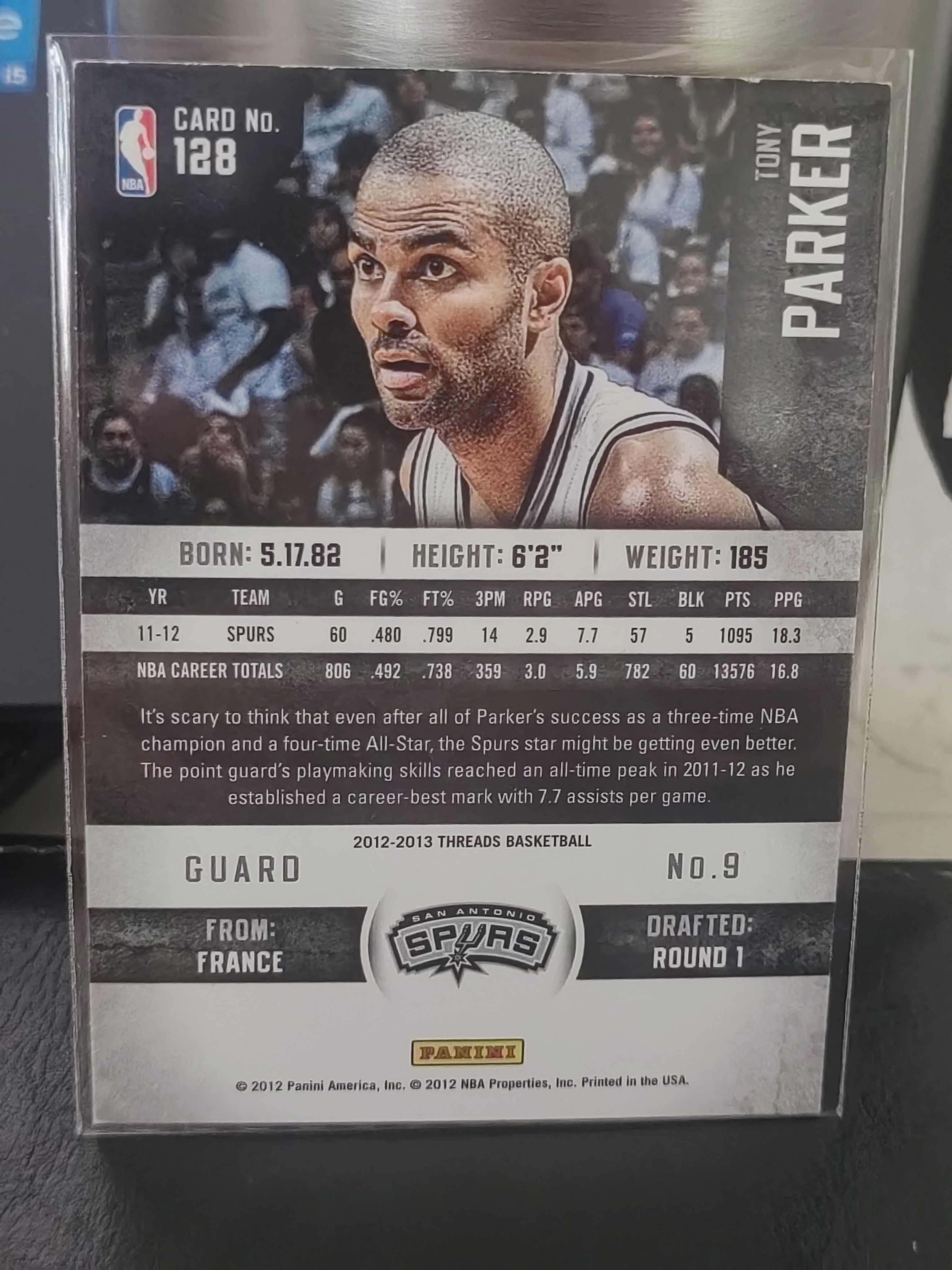 2012 Panini Threads Tony Parker 小背心 金标 托尼 帕克 法国跑车 马刺 篮 白边白角 不保卡品 卡品如图