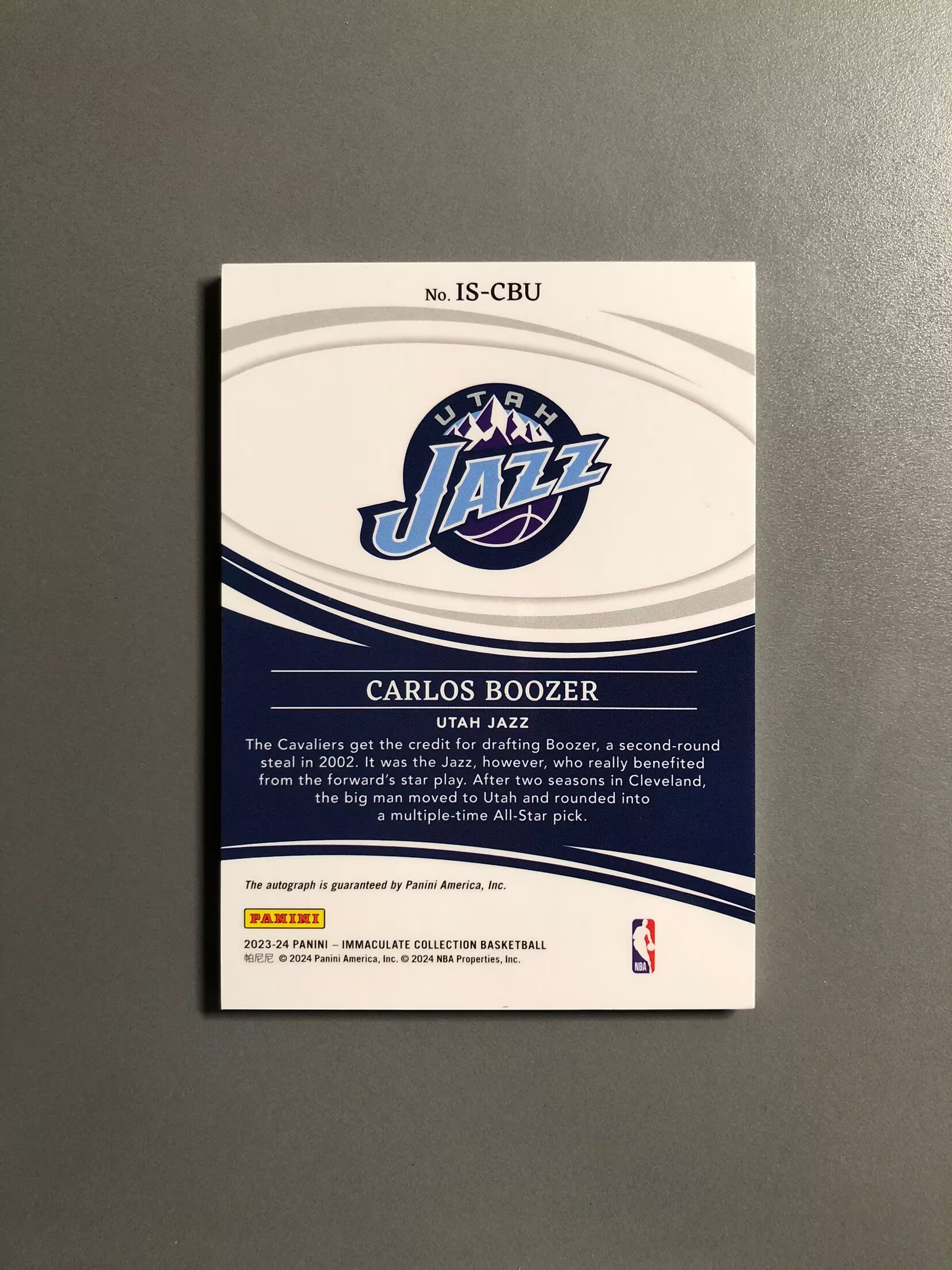 2023-24 Panini Immaculate Carlos Boozer 卡洛斯·布泽尔 犹他爵士 签字 卡签 99编 实卡好看 卡品如图 可累计 KH029【诚接代卖】