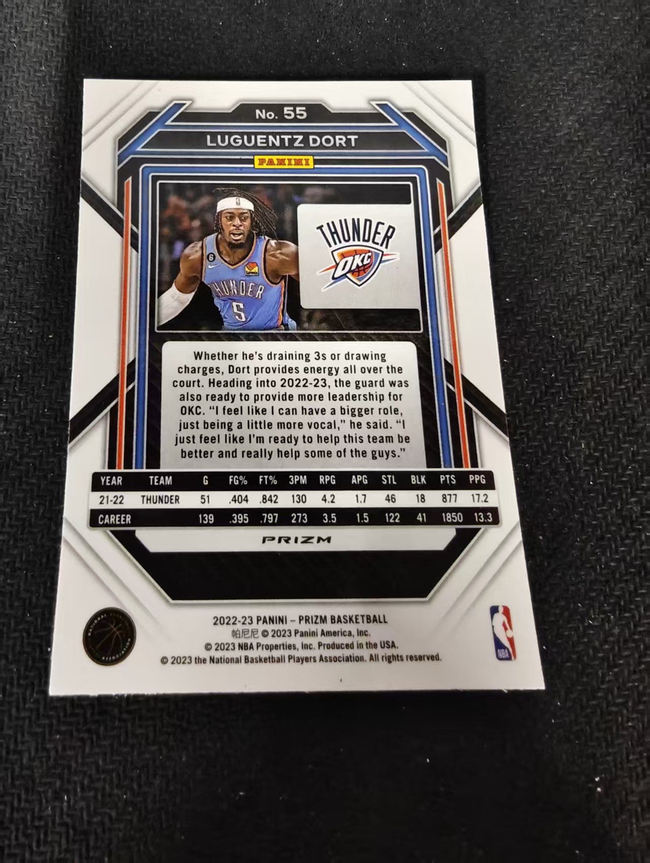 2022-23 Panini Prizm Luguentz Dort 雷霆 吕冈茨 多尔特 红波纹 PZ 划痕 边角瑕疵 #55