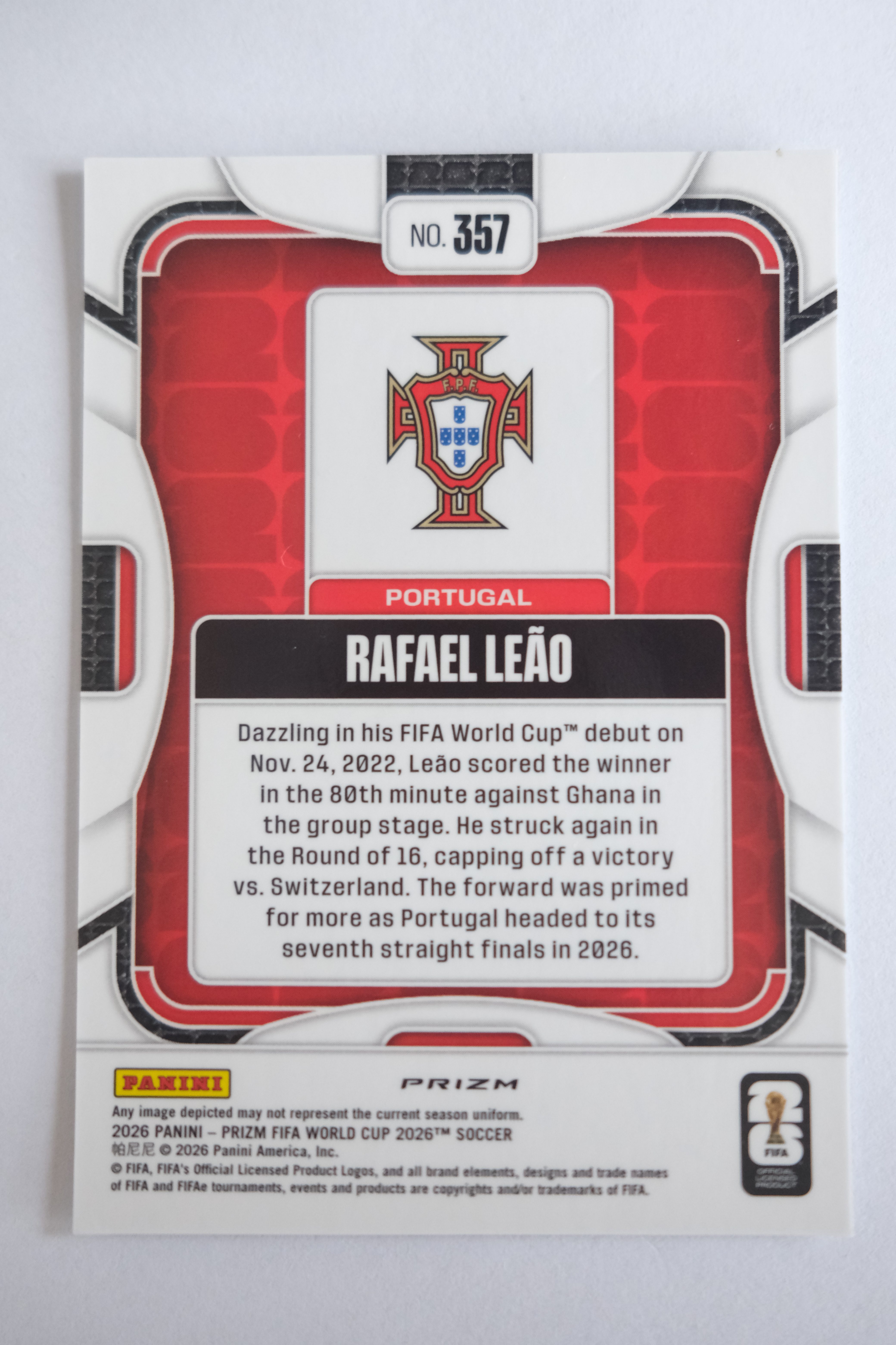 2026 Panini Prizm World Cup Rafael Leao 2025-26 帕尼尼 FIFA 世界杯 PZ 葡萄牙 拉斐尔 莱奥 格子折射 收藏凑套 卡品如图 WH107