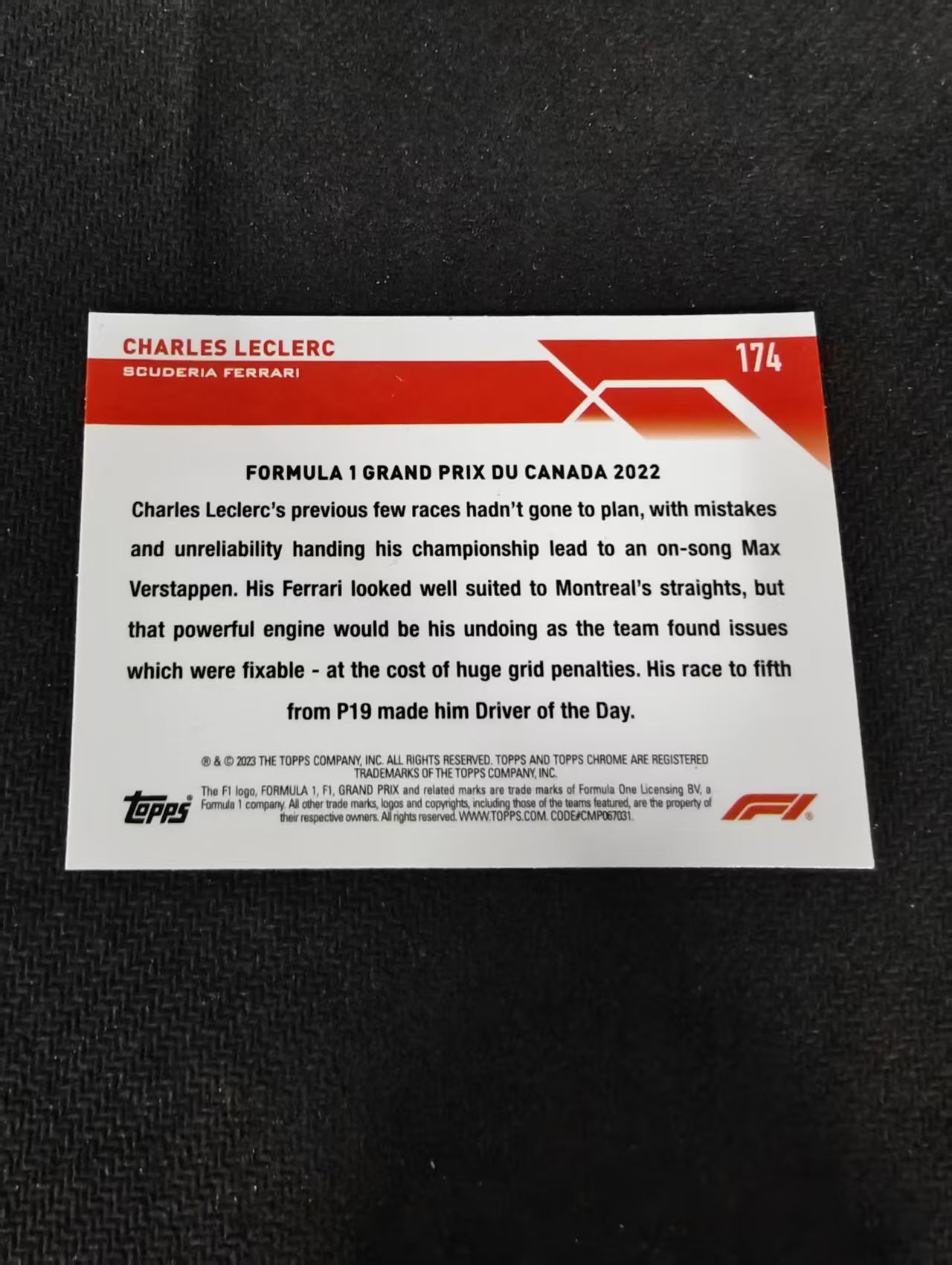2023 Topps Chrome F1 Charles Leclerc 勒克莱尔 乐扣 法拉利 划痕 边角瑕疵 #174