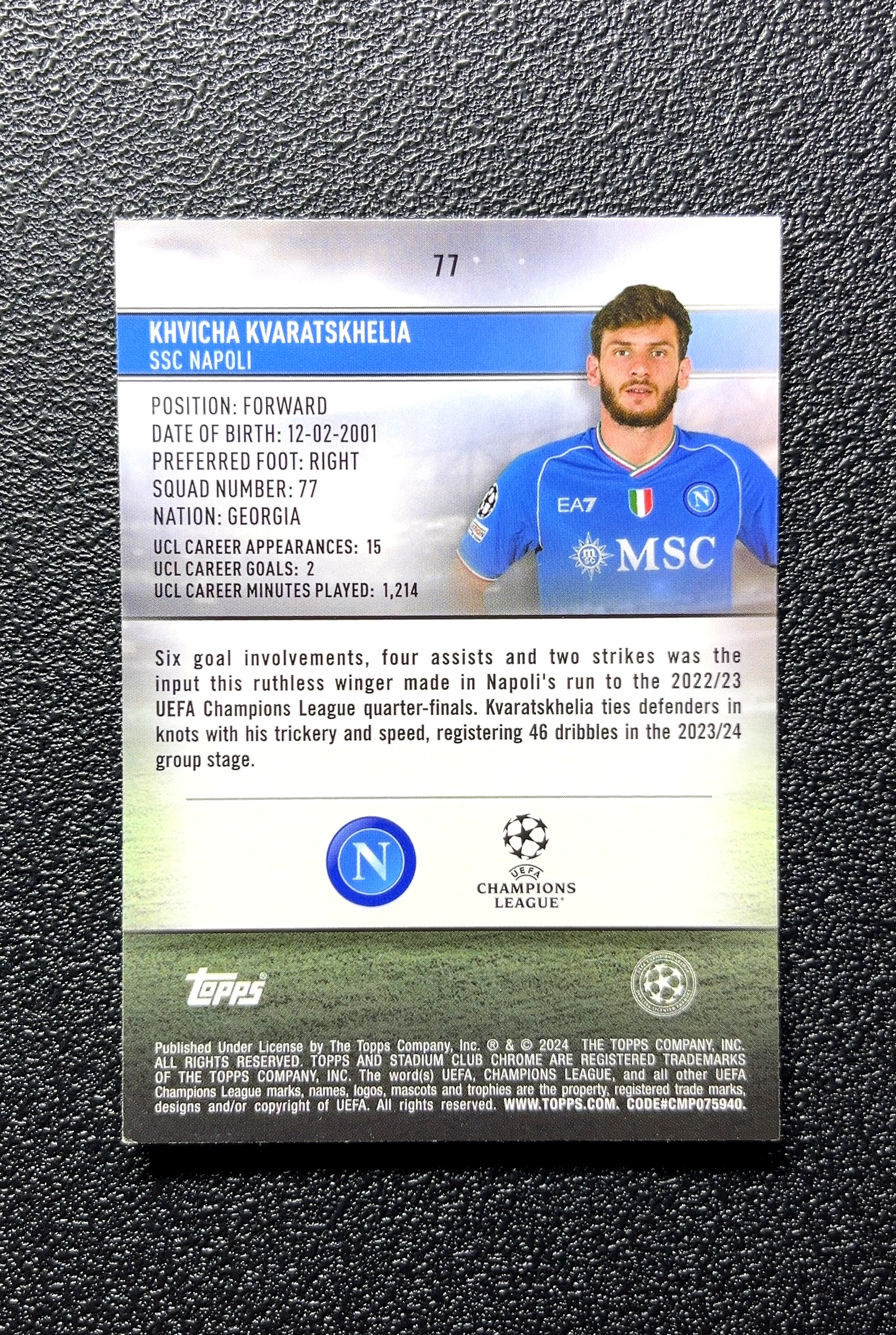 【小白1%代卖】2024 Topps Stadium Club Chrome Khvicha Kvaratskhelia 克维查·卡瓦塔什维利 卡品如图 高价值 #77 SSC 0806