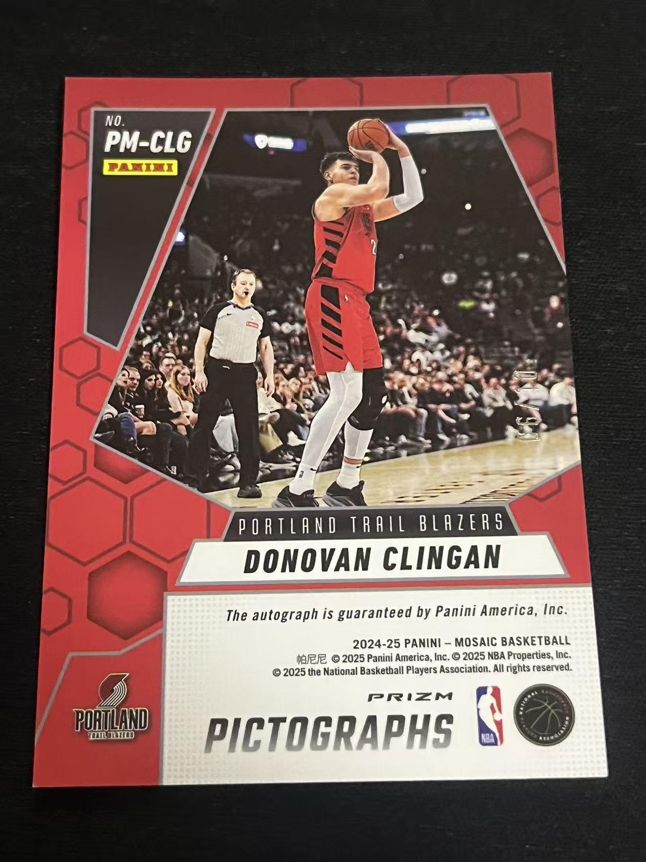 2024-25 Panini Mosaic Donovan Clingan RC 开拓者 多诺万-克林根 新秀 金折签字 6/10编