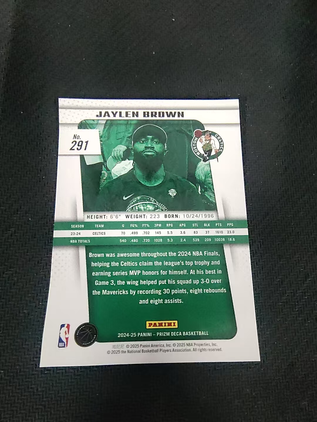 【可合并,不累计】2024-25 Panini Prizm DECA Jaylen Brown 杰伦 布朗 凯尔特人 复刻PZ MVP 捧杯 划痕 边角瑕疵 #291