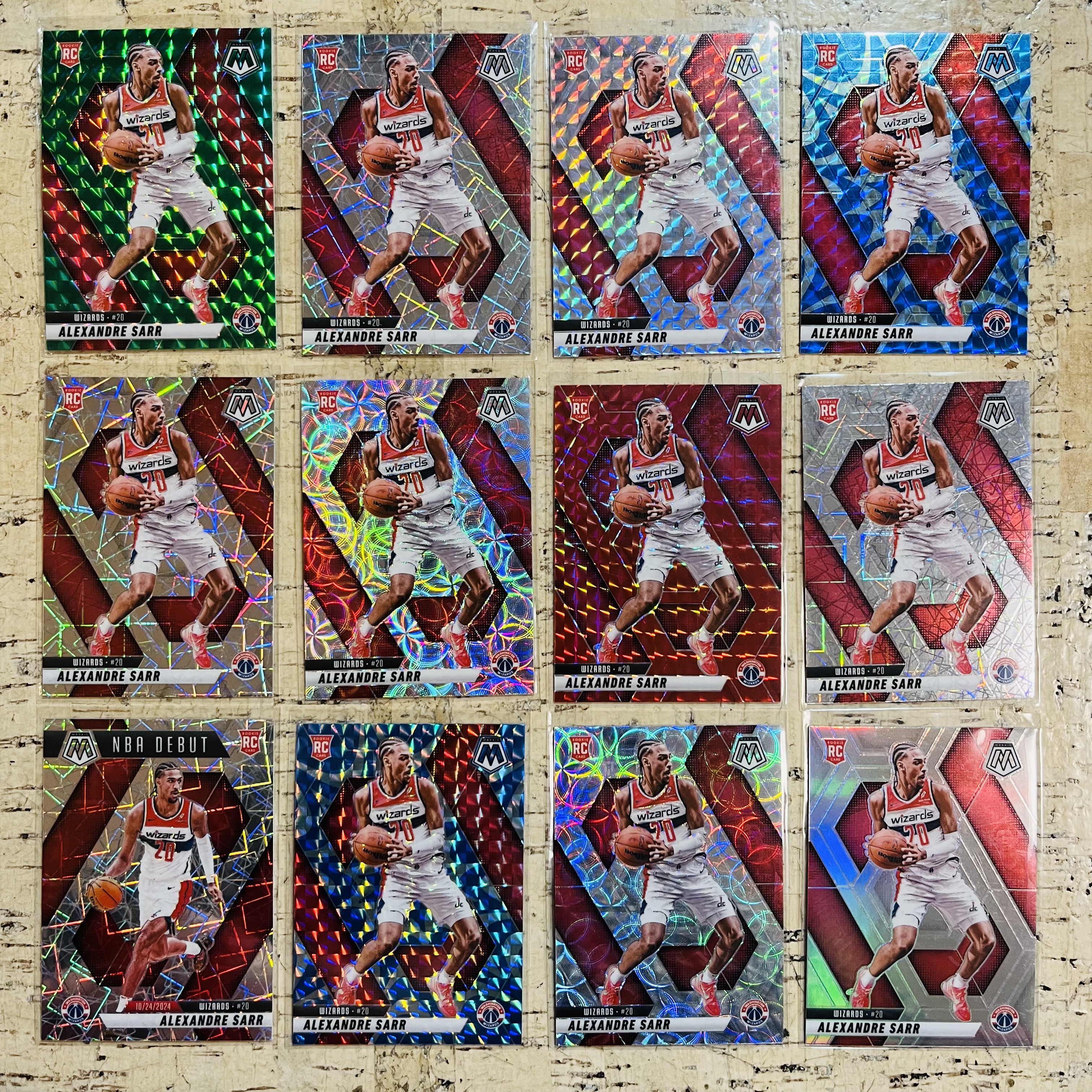 2024-25 Panini Mosaic Alex Sarr RC 新秀 奇才 亚历克斯 萨尔 蓝爆炸折 红马赛克折 绿马赛克折 银圈圈折 银镭射折 12张打包 此标有膜无夹【小卡迷拍卖】