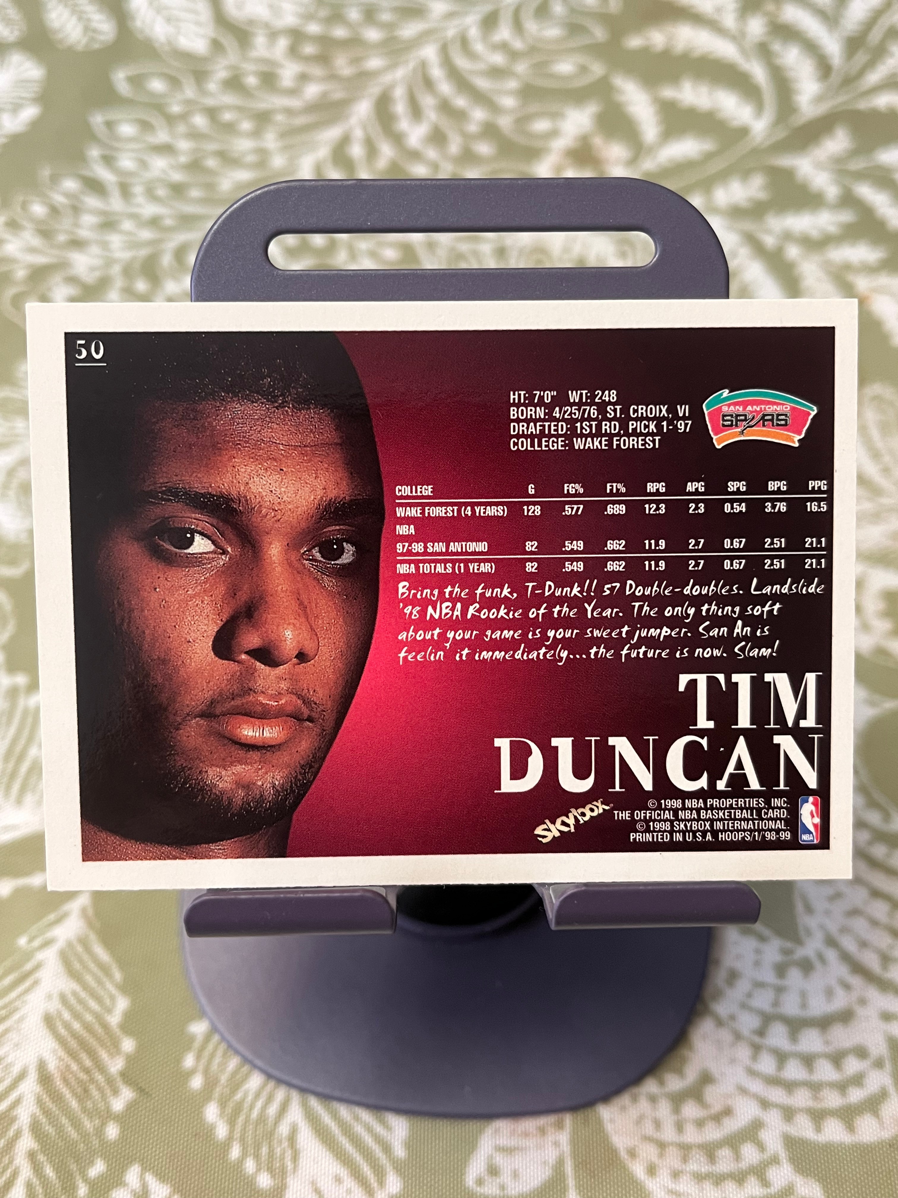 1998 SkyBox 老卡 老特 Tim Duncan 蒂姆 邓肯 石佛 马刺【经典选图 HOOPS】【边角瑕疵如图 介意勿拍】#1215