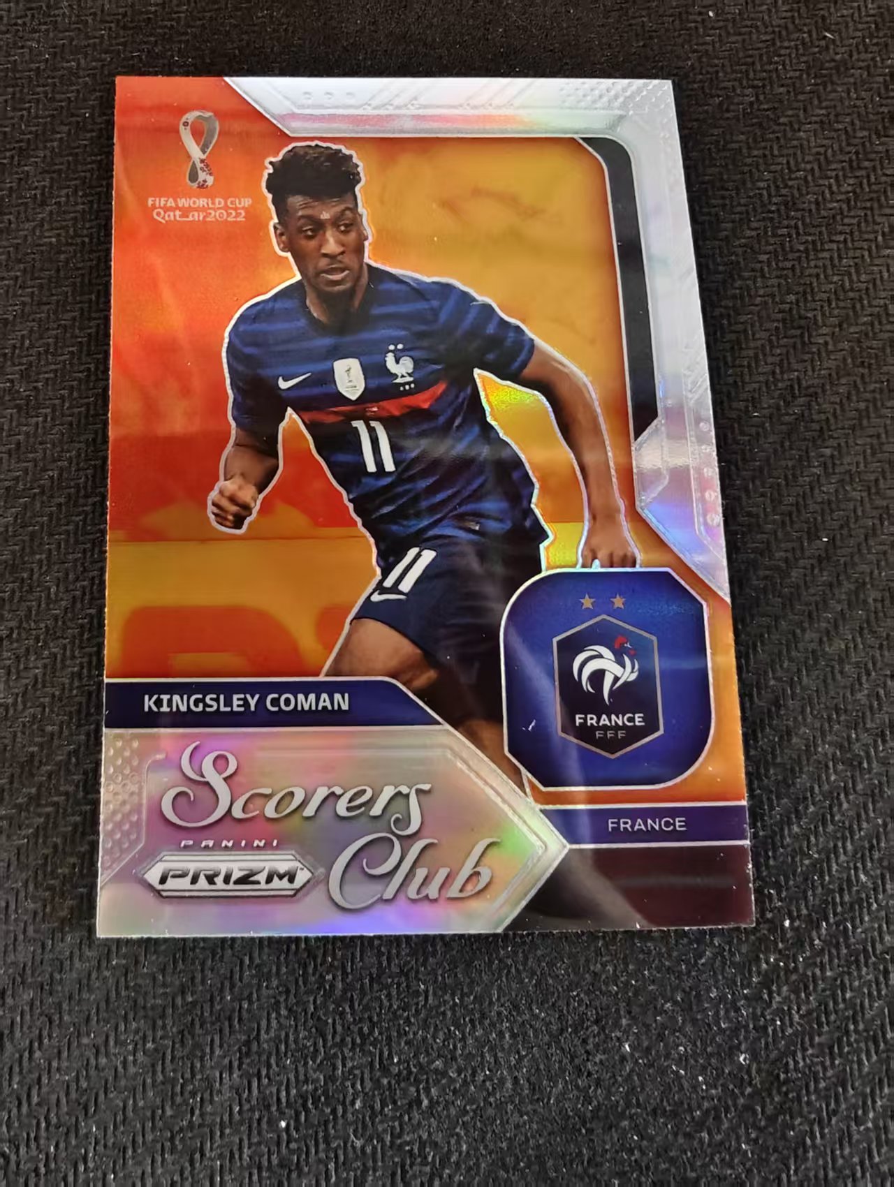【可合并,不累计】2022 Panini Prizm Kingsley Coman 金斯利 科曼 法国 SCORERS CLUB特卡 银折 划痕 边角瑕疵 #18