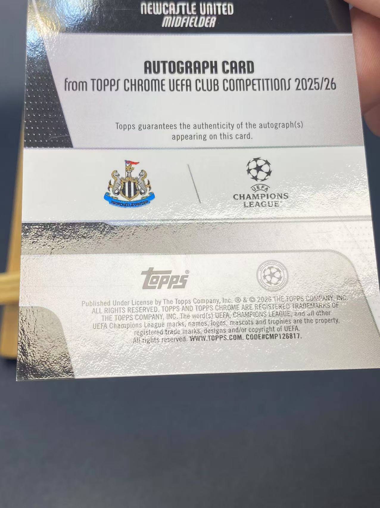 2026 【六六代卖 预付快速回款】 topps Bruno Guimaraes 吉马良斯 签字 纽卡斯尔联 巴西 银折折射 瑕疵如图(永不独行)