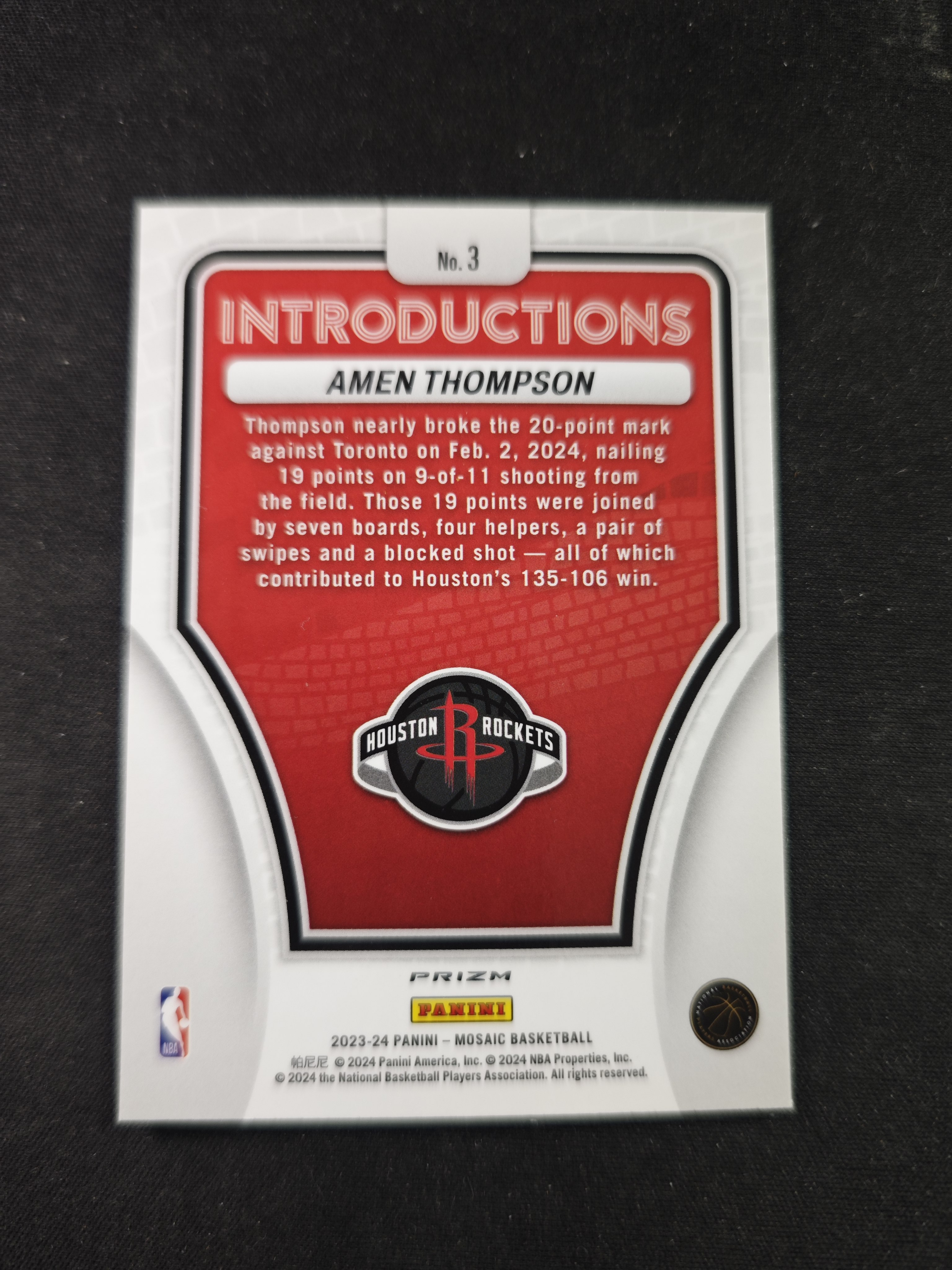 【蛤蟆特卖】阿门 汤普森 2023-24 PANINI MOSAIC系列 新秀RC 经典折射 超级漂亮 稀有好卡 边角微瑕 卡品如图 专收必备!