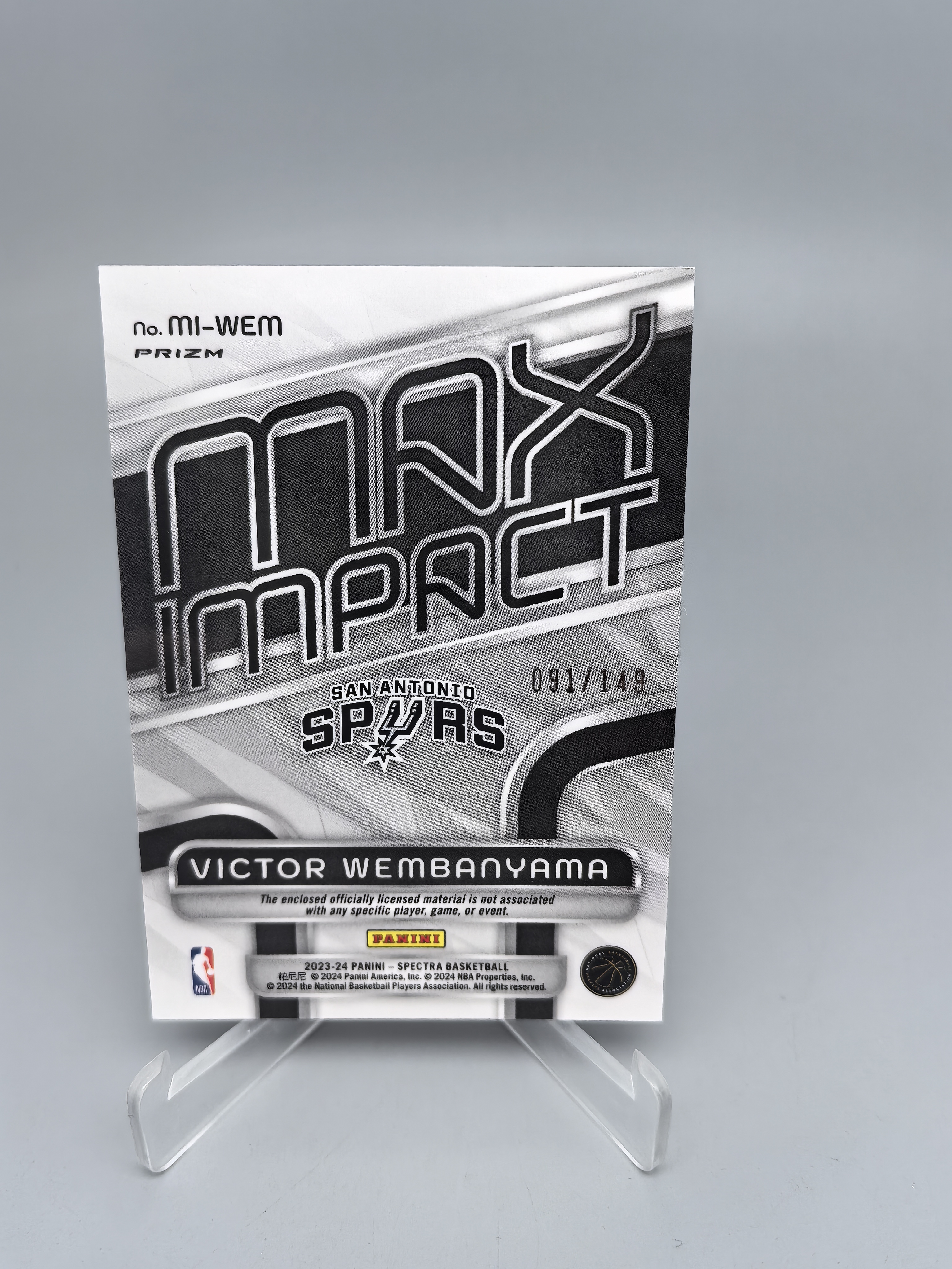 【拆吧代拍】2023-24 Panini Spectra Victor Wembanyama RC 光谱 马刺 维克多 文班亚马 状元 新秀RC 球衣物料 银折 91/149编 收藏必备fg1130