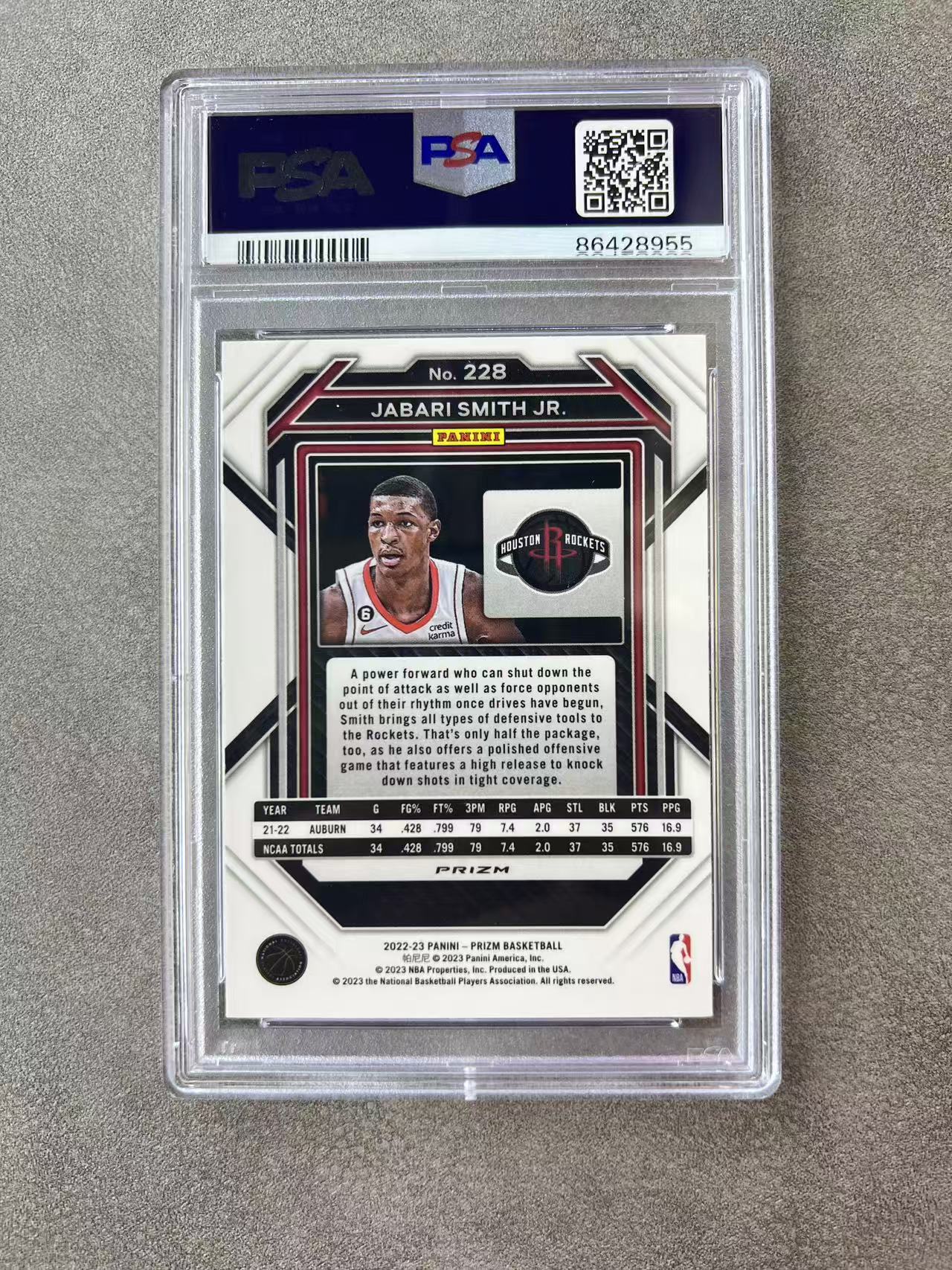 145【330球星卡实体店代卖】panini 22-23 prizm 小贾巴里史密斯(Jabari Smith Jr.)新秀年 RC 脉冲折 PSA10 完美卡品 (蘇阖)