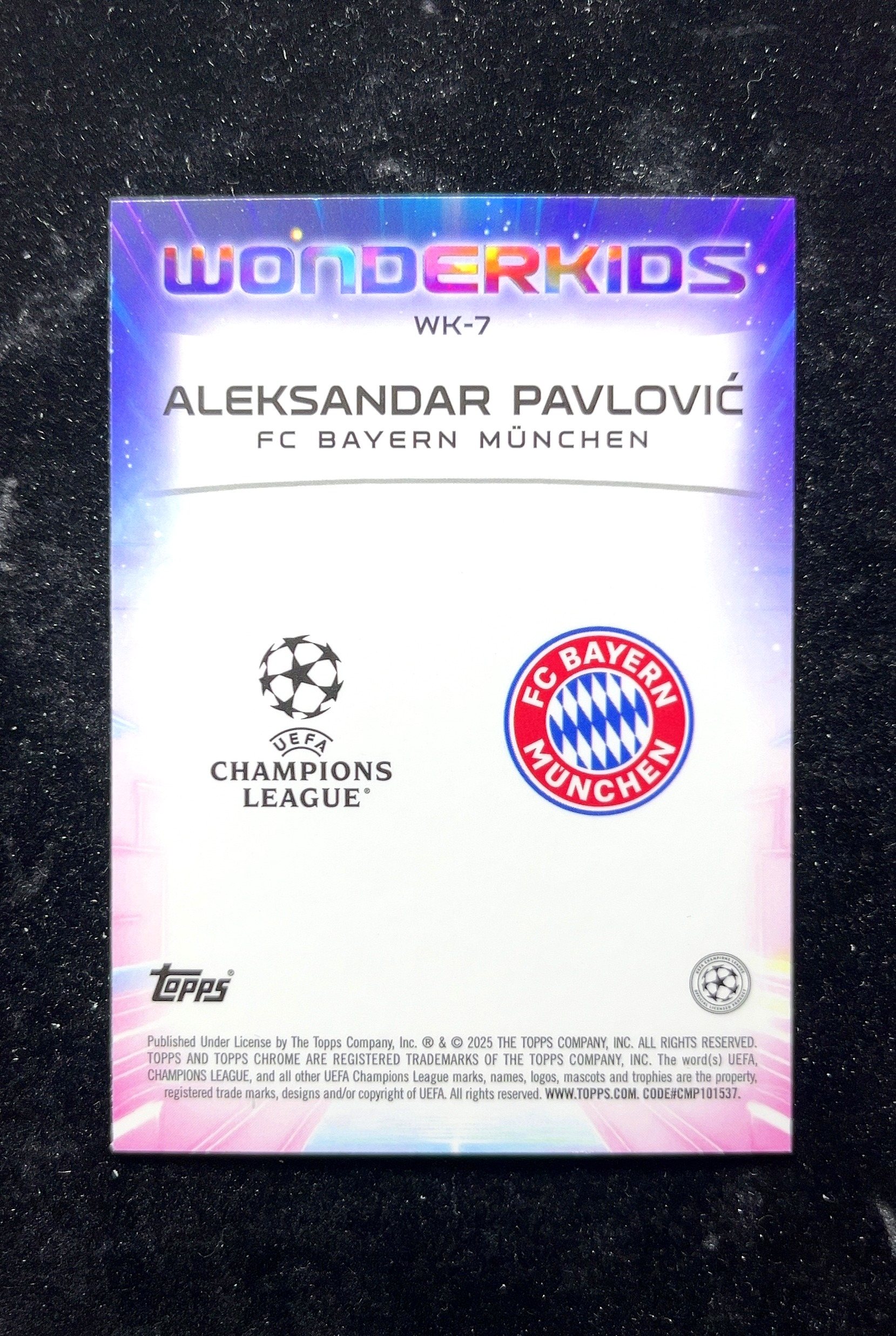 【小白1%代卖】2025 Topps Chrome Wonderkids神奇小妖特卡 Aleksandar Pavlović 亚历山大·帕夫洛维奇 紫折 折射 卡品如图 高价值 #WK-7 0629