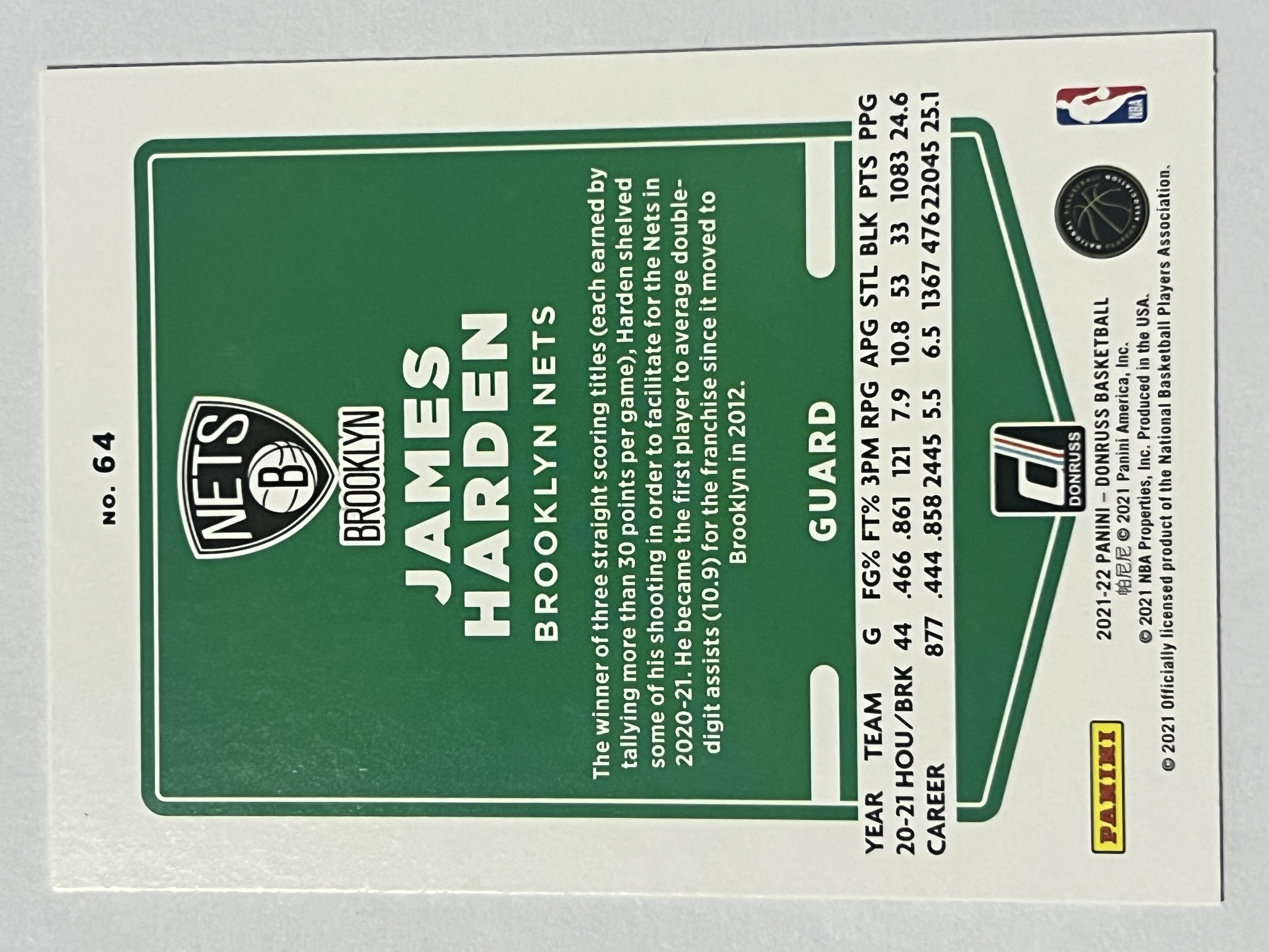 2021-22 Panini Chronicles James Harden 詹姆斯 哈登 大胡子 篮网队 《 热门球星 收藏必备 》 凑套必备 实卡精美 #64