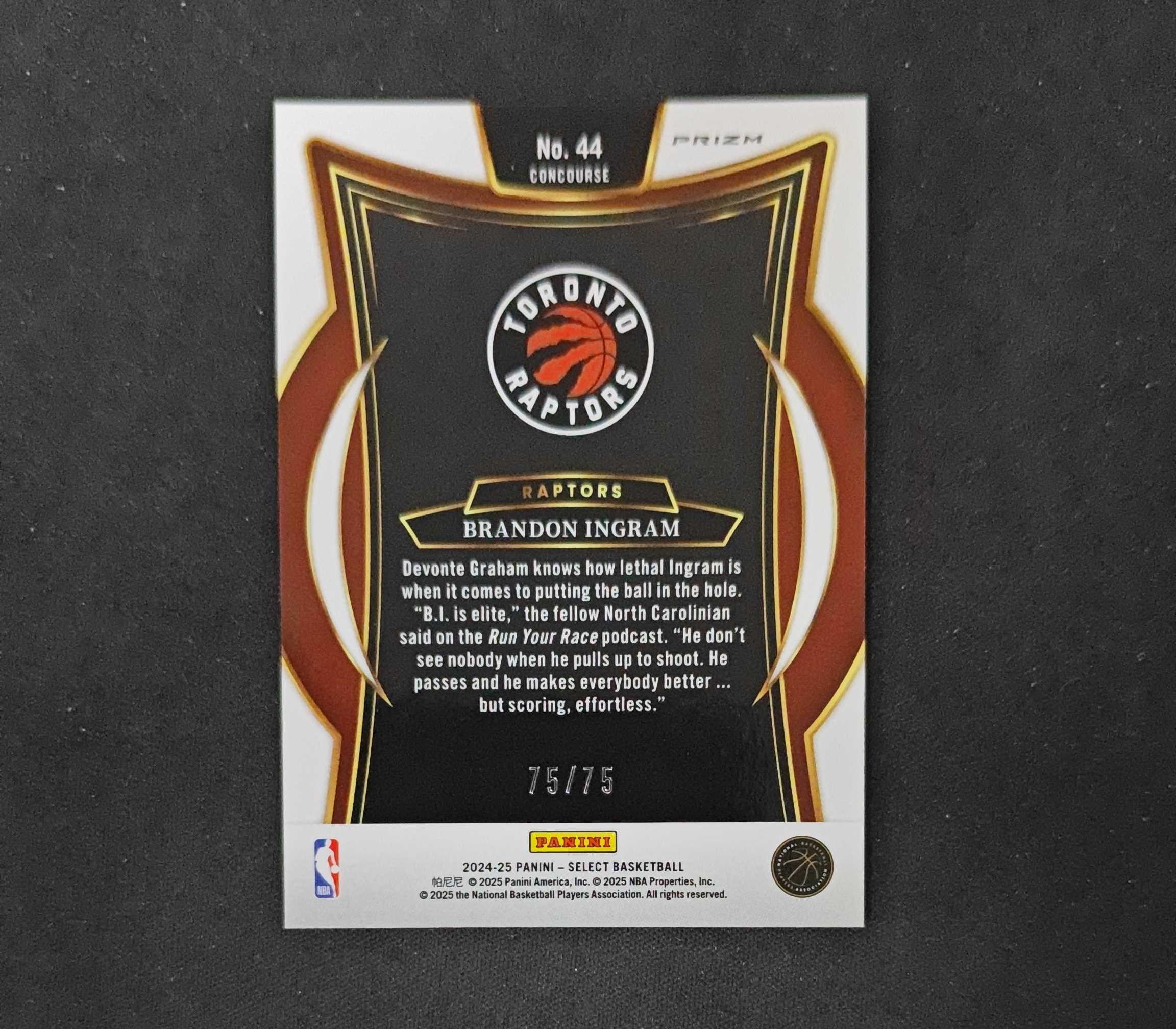 2024-25 Panini Select Brandon Ingram 【SC拍卖】SE 猛龙 英格拉姆 75/75编 绿折 瑕疵如图收藏必备(ing哥)