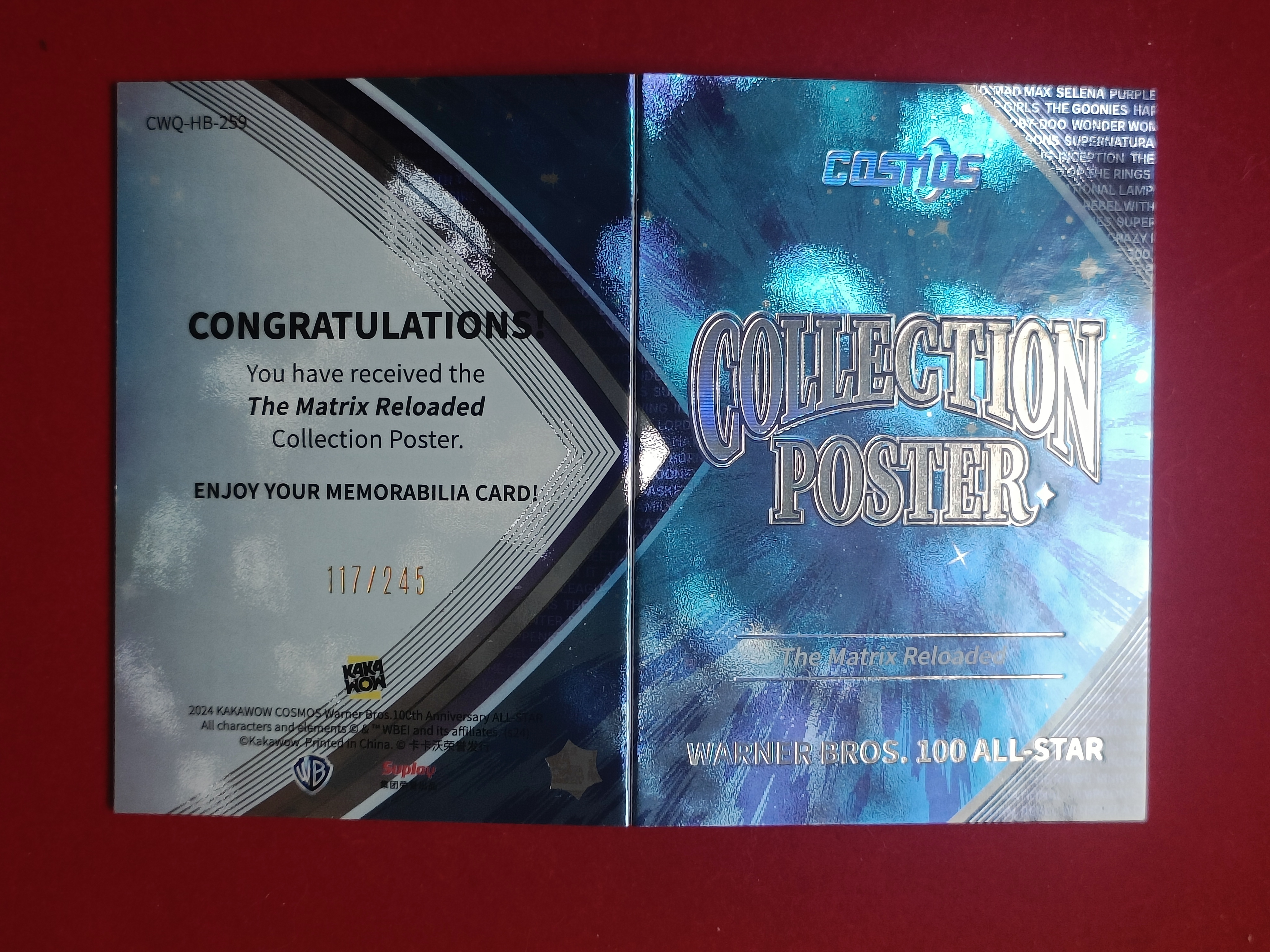 2024 Kakawow COSMOS华纳100周年全明星系列收藏卡 THE MATRIX REVOLUTIONS黑客帝国矩阵革命 【谦谦拍卖】CWQ-HB-259 海报小书117/245编 S001