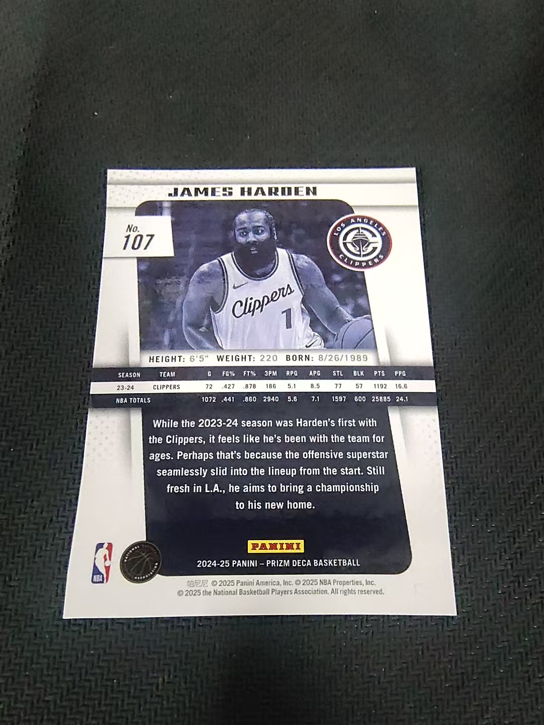 【可合并,不累计】2024-25 Panini Prizm Deca James Harden 詹姆斯 哈登 快船 PZ复刻 划痕 边角瑕疵 #107