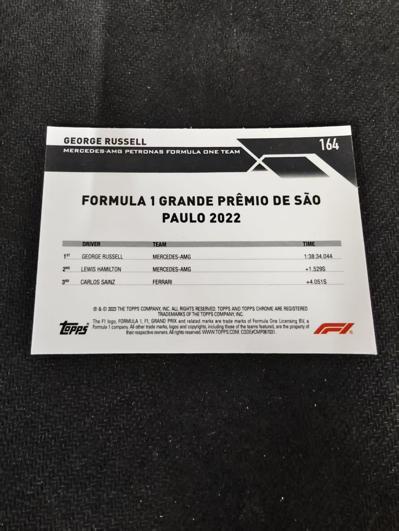 2023 Topps Chrome F1 George Russell 乔治 拉塞尔 梅赛德斯车队 划痕 边角瑕疵 #164