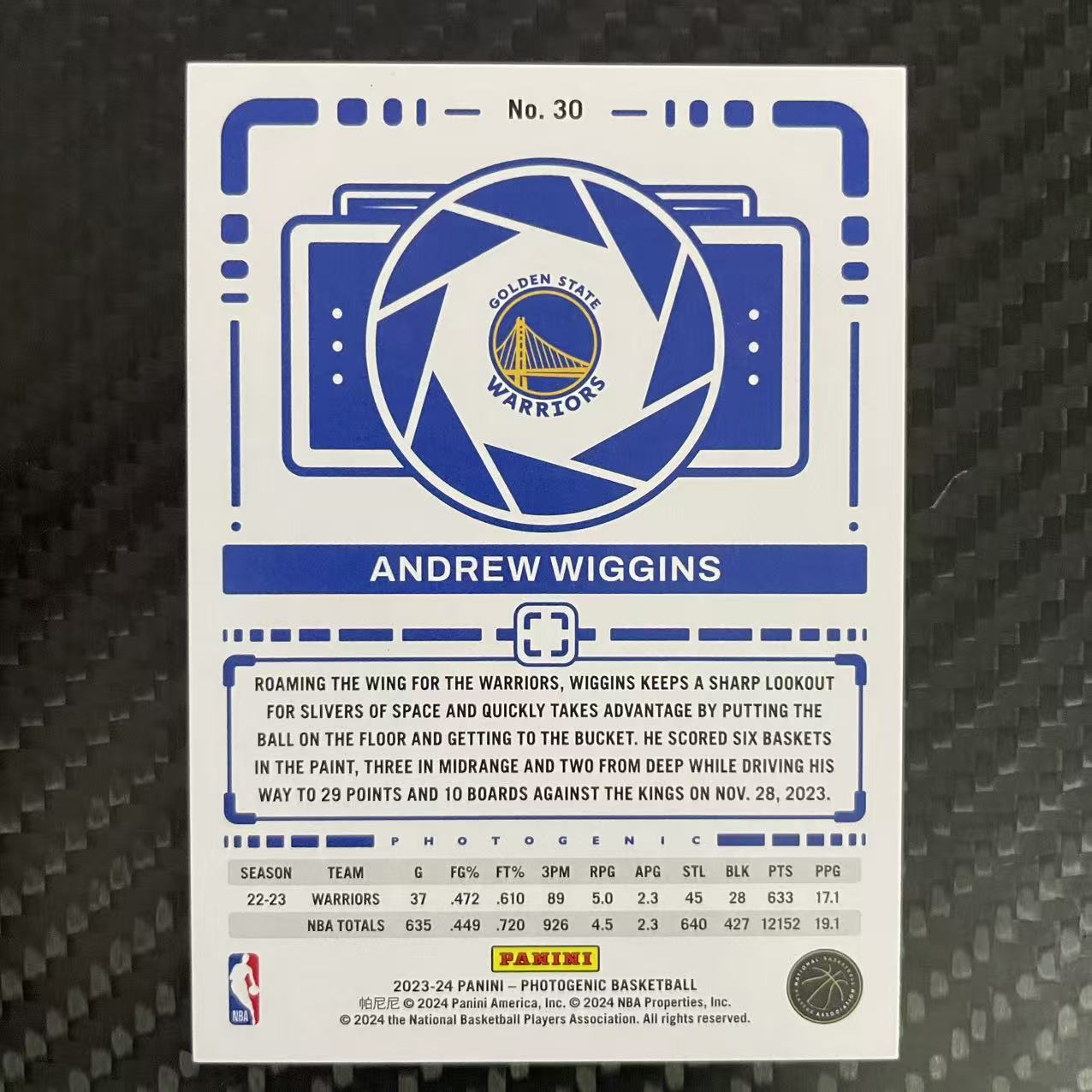 2023-24 Panini Photogenic Andrew Wiggins 【杰克森拍卖】安德鲁 威金斯 勇士 75编 碎冰折 雕哥